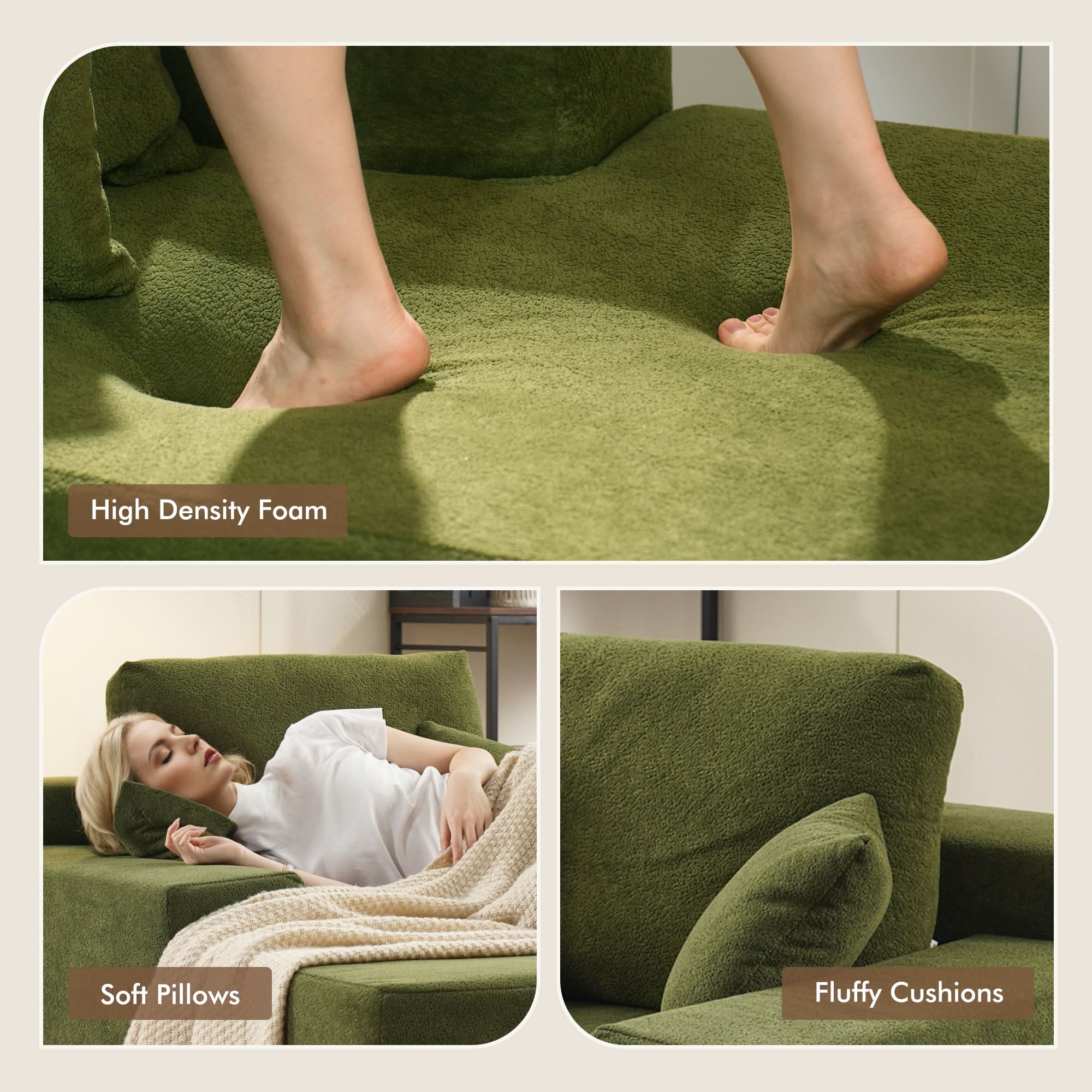 OVIOS Boneless Chaise Lounge,Luxurious Faux Fur, No Assembly Required