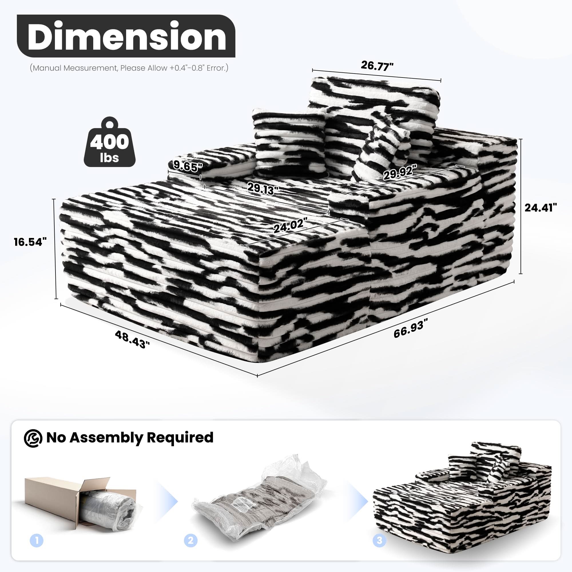 OVIOS Boneless Chaise Lounge,Luxurious Faux Fur, No Assembly Required