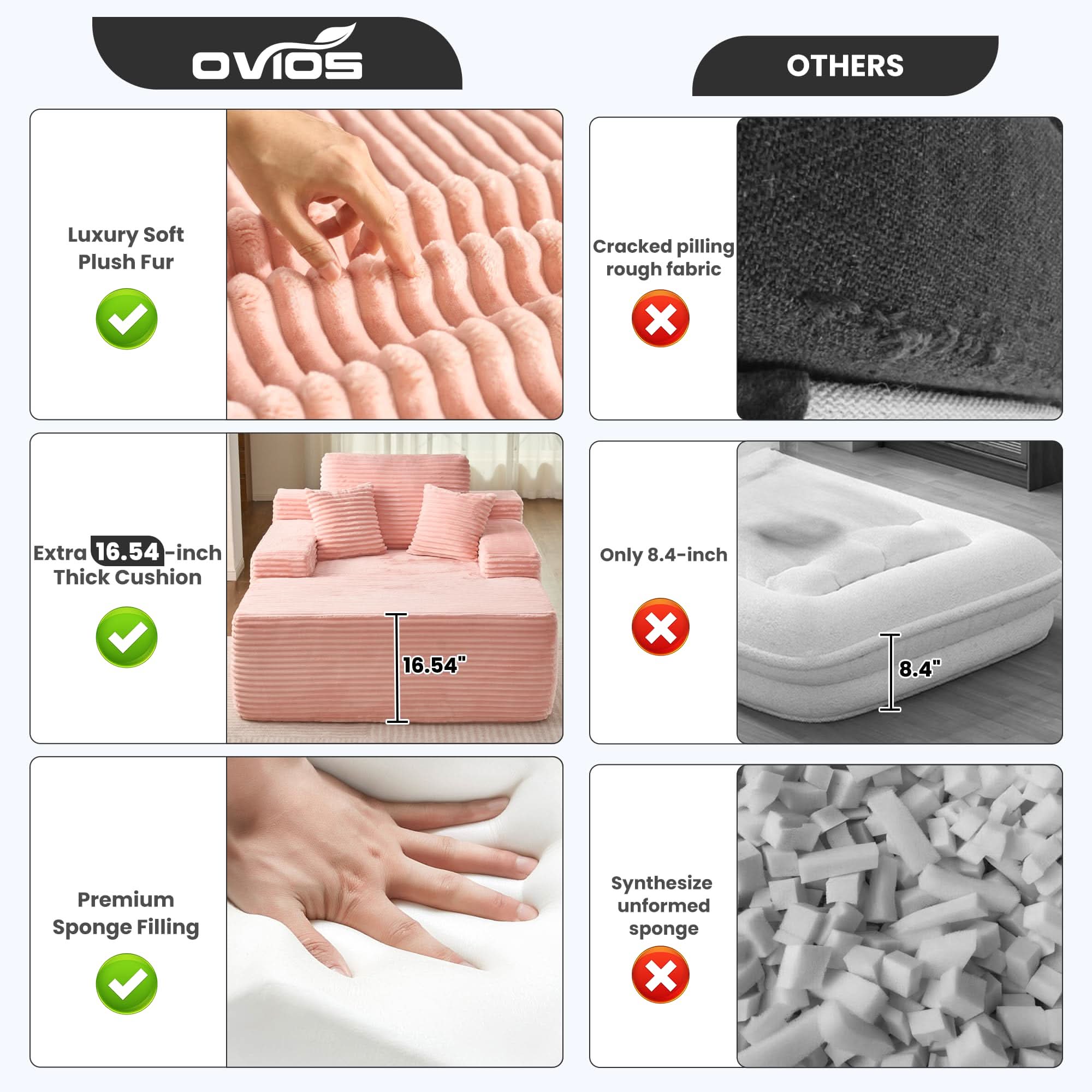 OVIOS Boneless Chaise Lounge,Luxurious Faux Fur, No Assembly Required