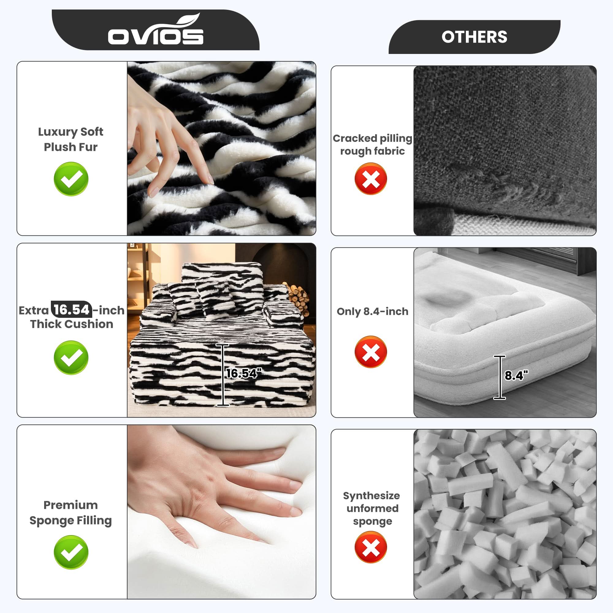 OVIOS Boneless Chaise Lounge,Luxurious Faux Fur, No Assembly Required