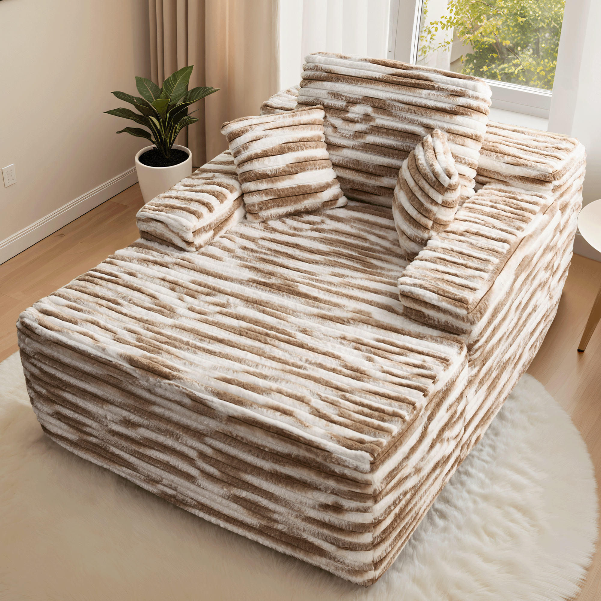 OVIOS Boneless Chaise Lounge,Luxurious Faux Fur, No Assembly Required