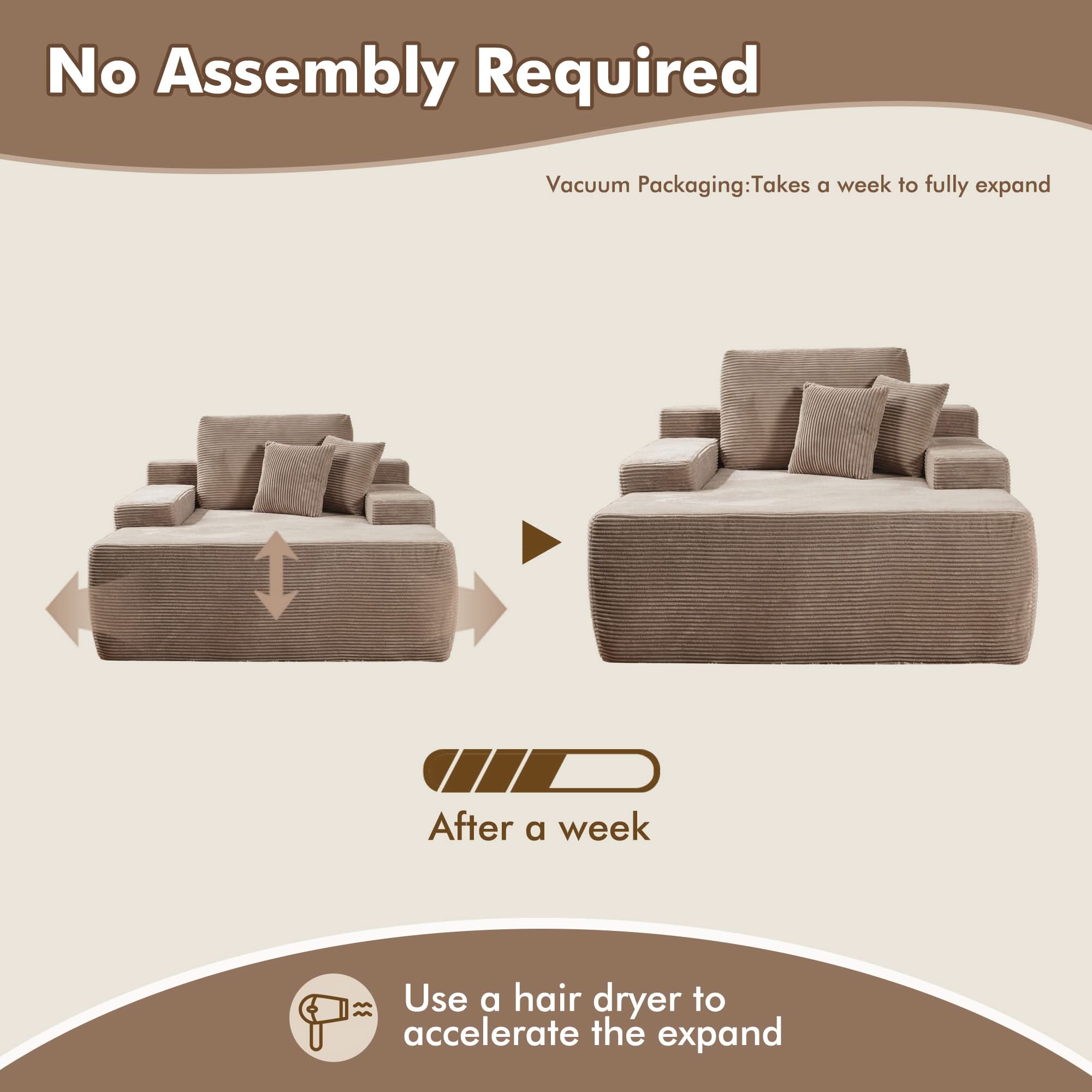 OVIOS Boneless Chaise Lounge,Luxurious Faux Fur, No Assembly Required