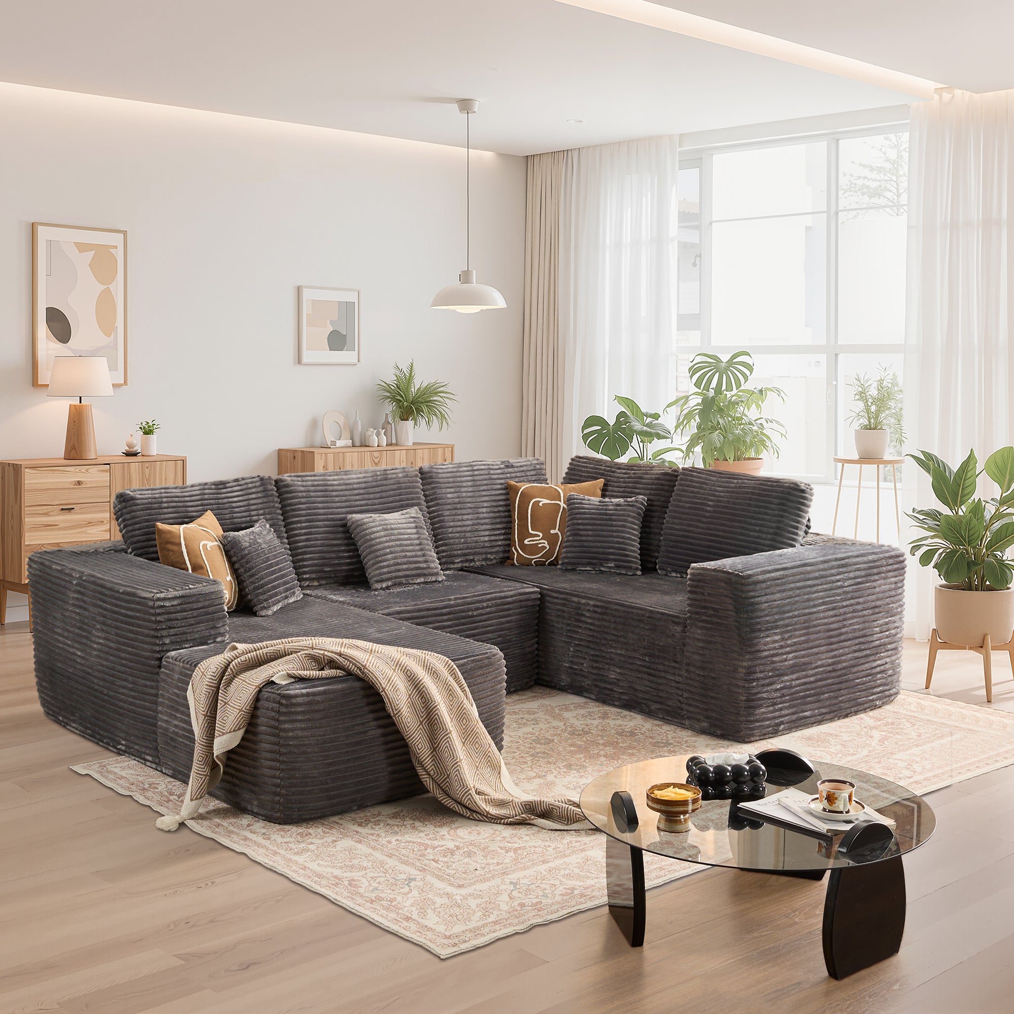 OVIOS Modular Sectional Cloud Couch, Plush Corduroy Sofa with Memory Foam, No Assembly