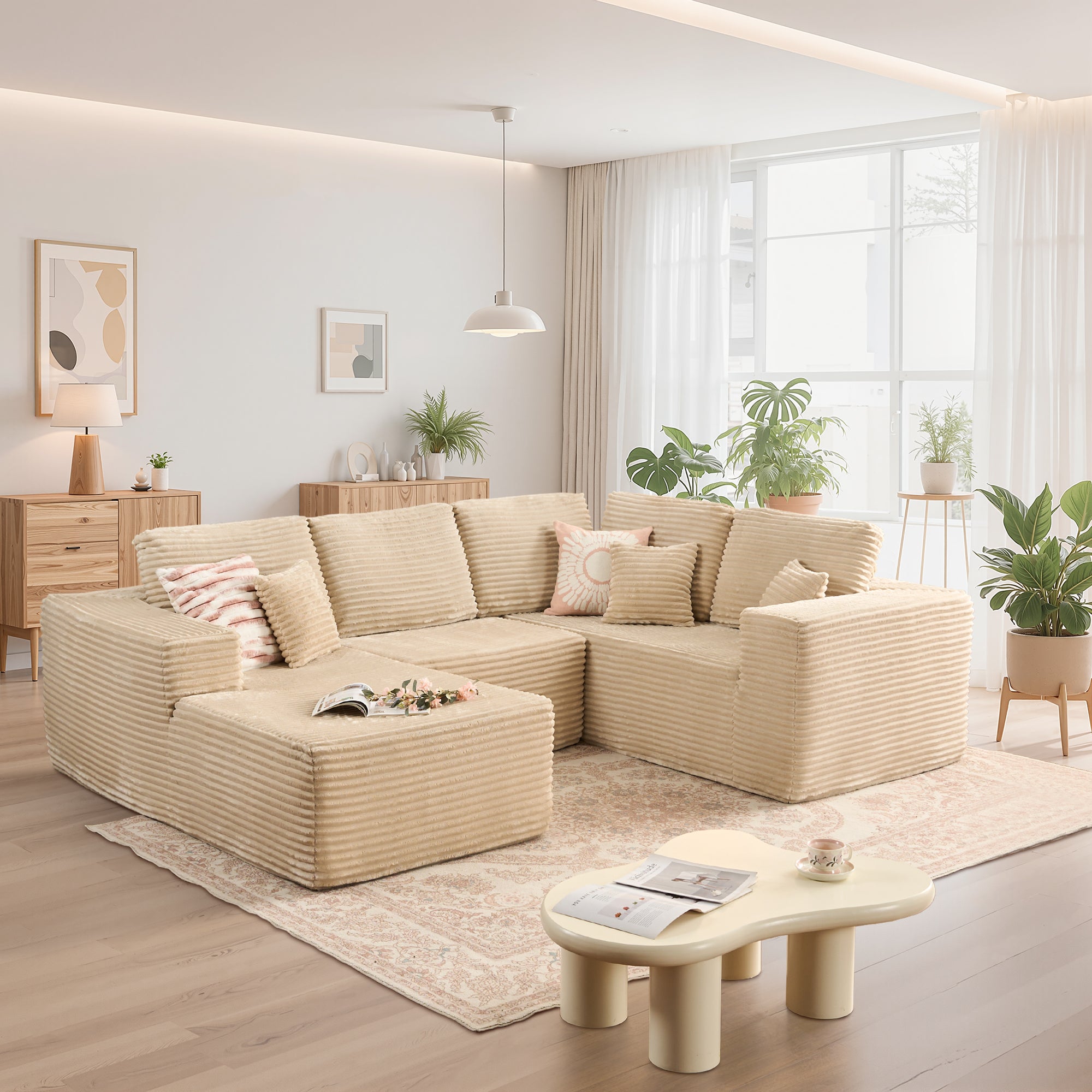 OVIOS Modular Sectional Cloud Couch, Plush Corduroy Sofa with Memory Foam, No Assembly