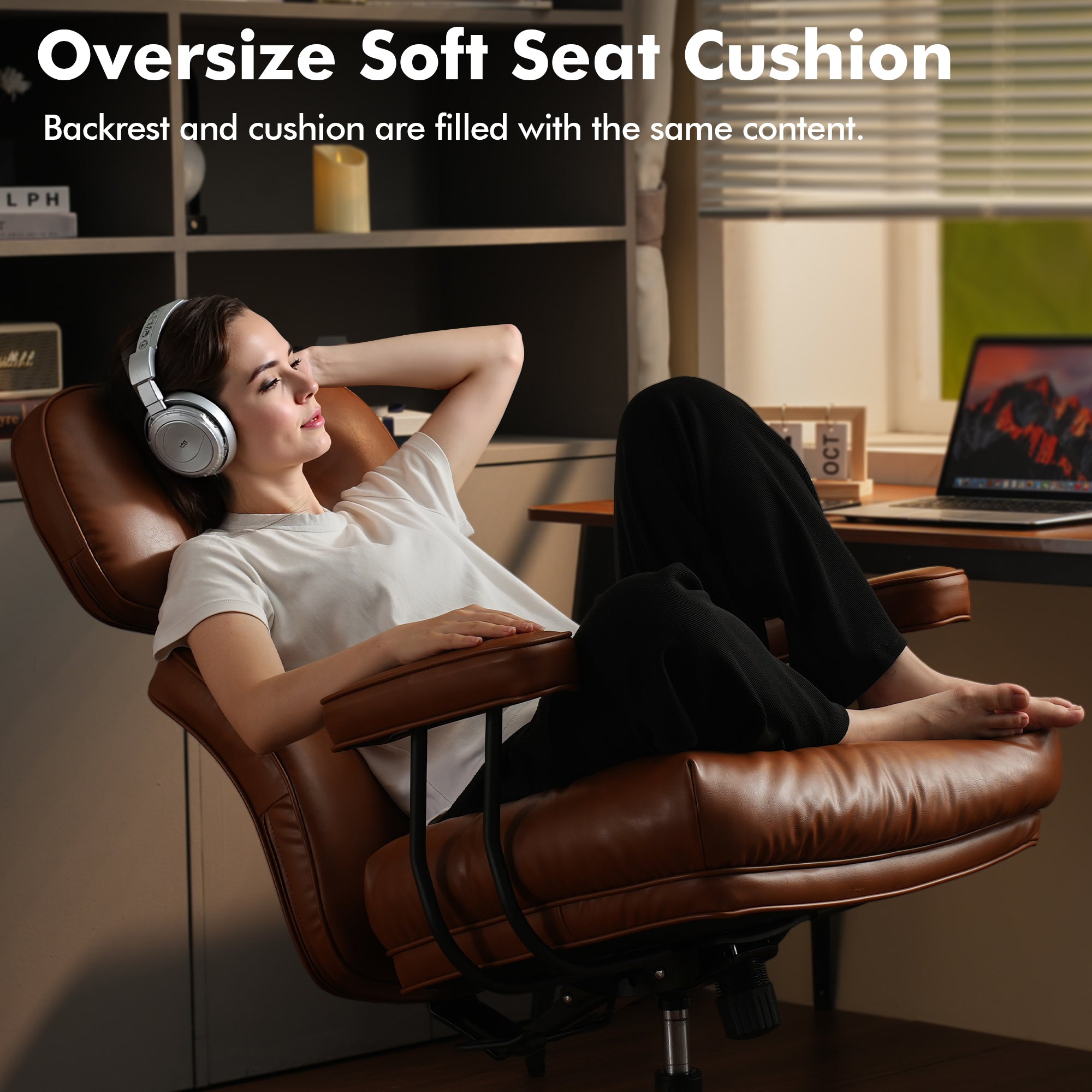 Ovios Office Executive Chair Oversize Cushions PU Fabric