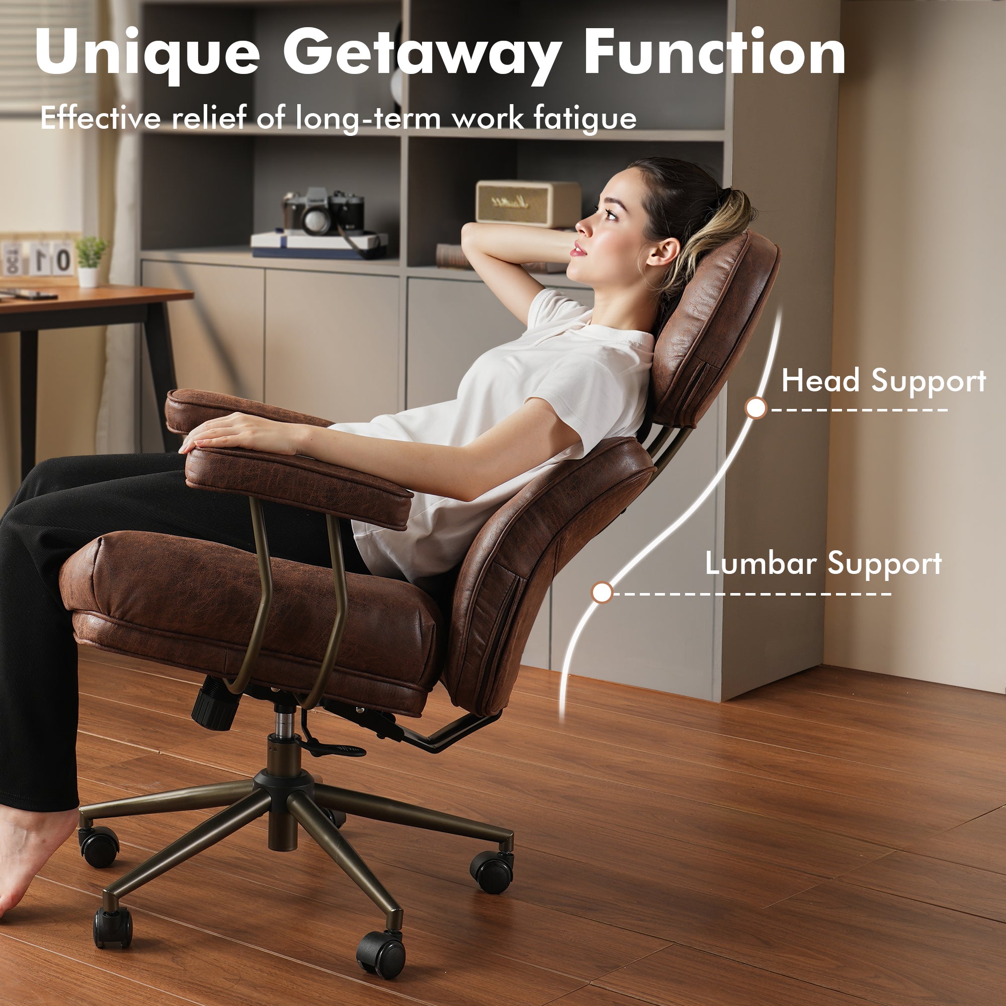 OVIOS Office Executive Chair Oversize Cushions Suede Fabric