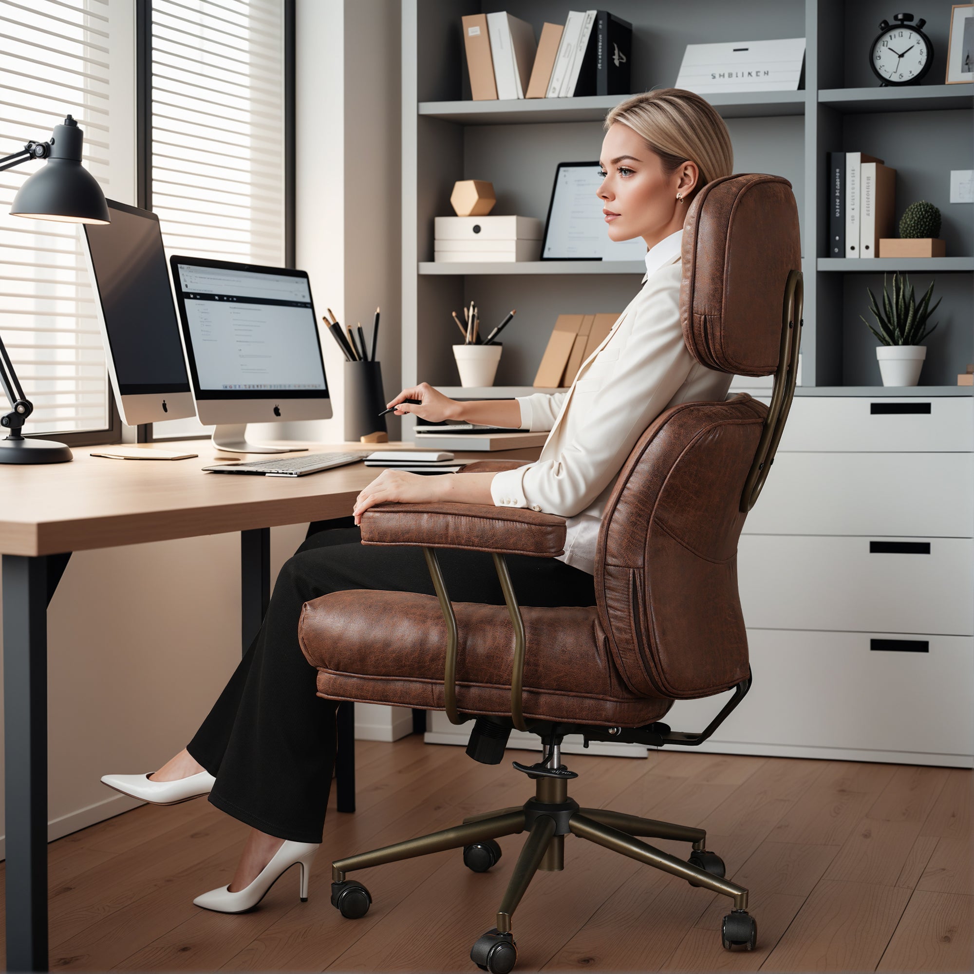 OVIOS Office Executive Chair Oversize Cushions Suede Fabric