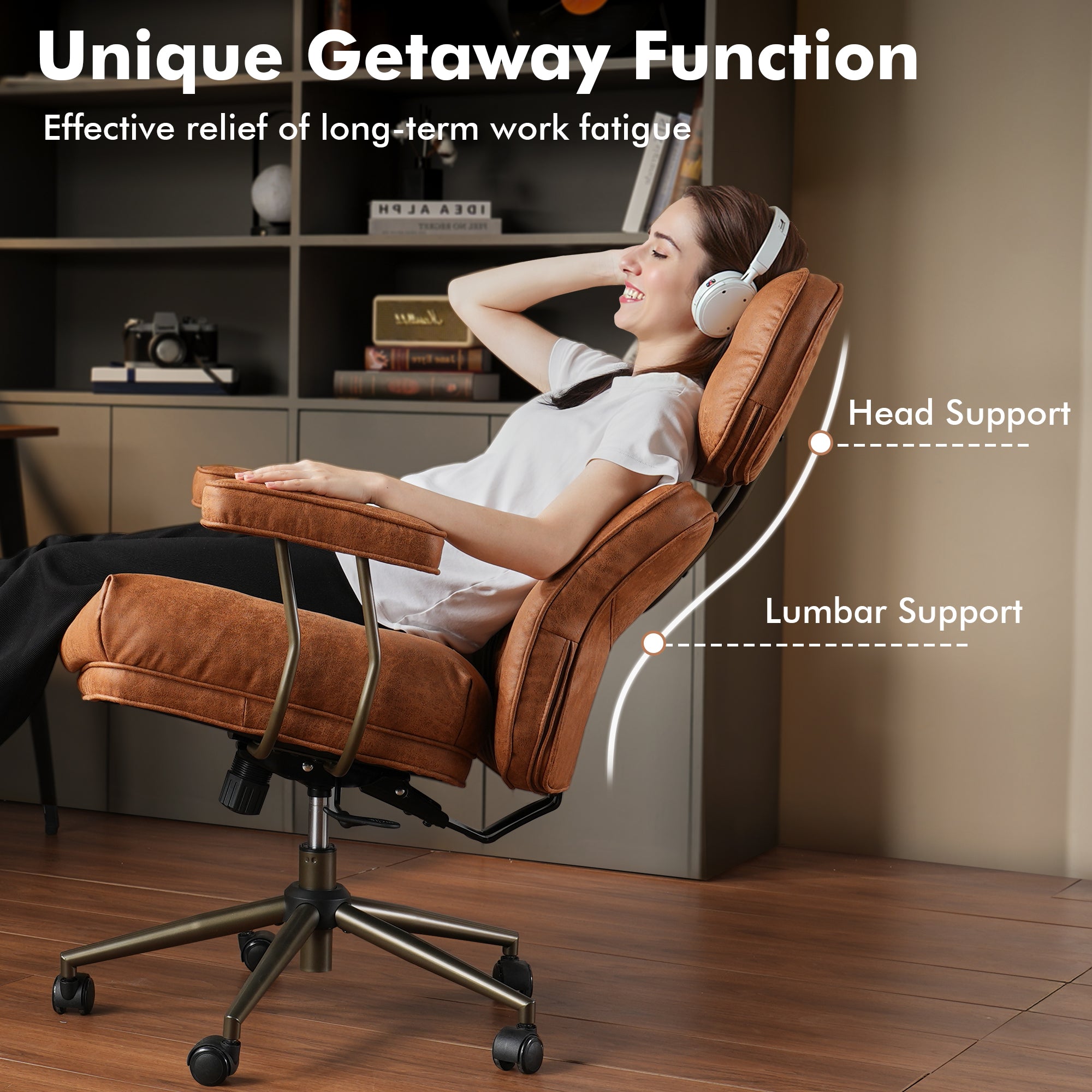 OVIOS Office Executive Chair Oversize Cushions Suede Fabric