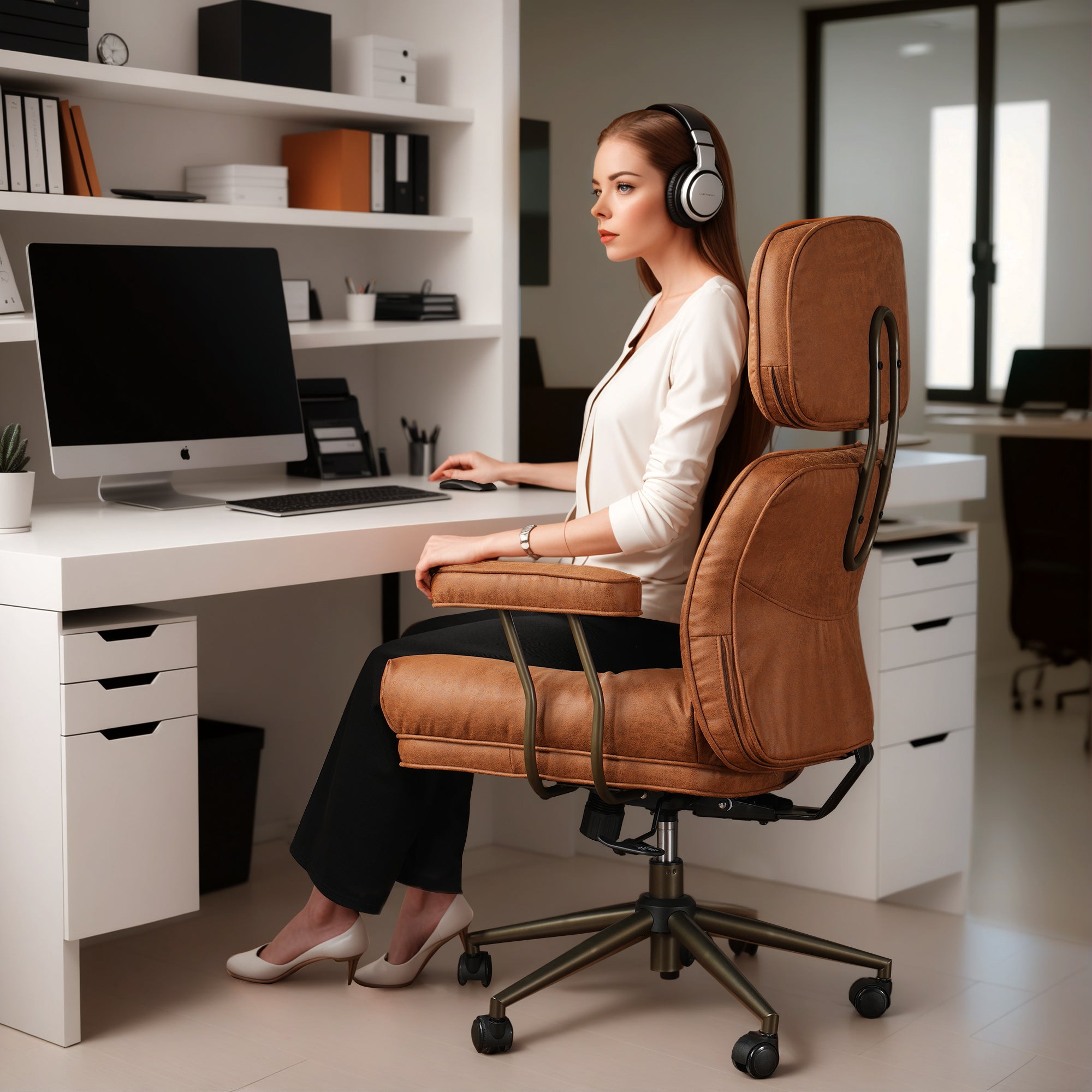 OVIOS Office Executive Chair Oversize Cushions Suede Fabric