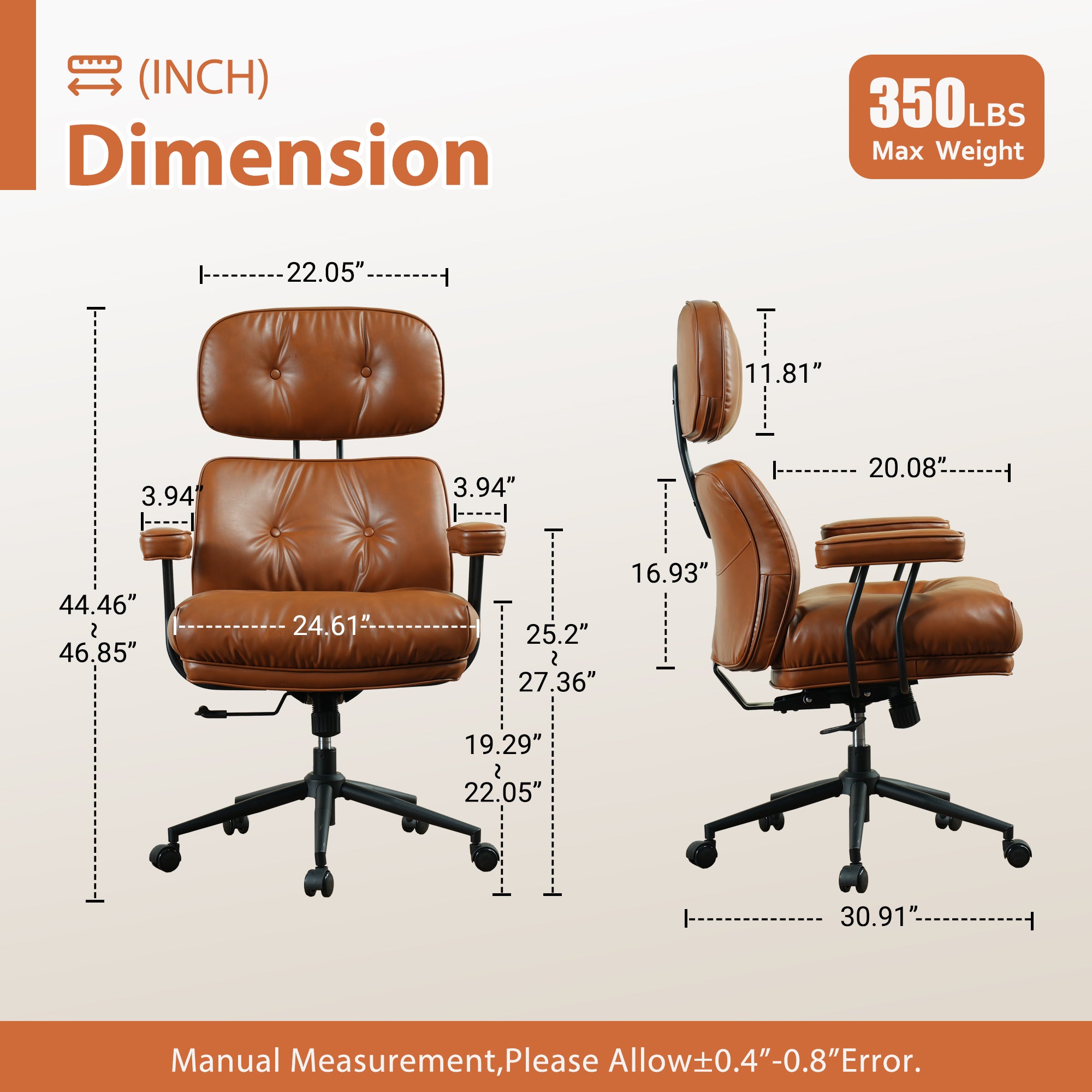 OVIOS Office Executive Chair Oversize Cushions Suede Fabric