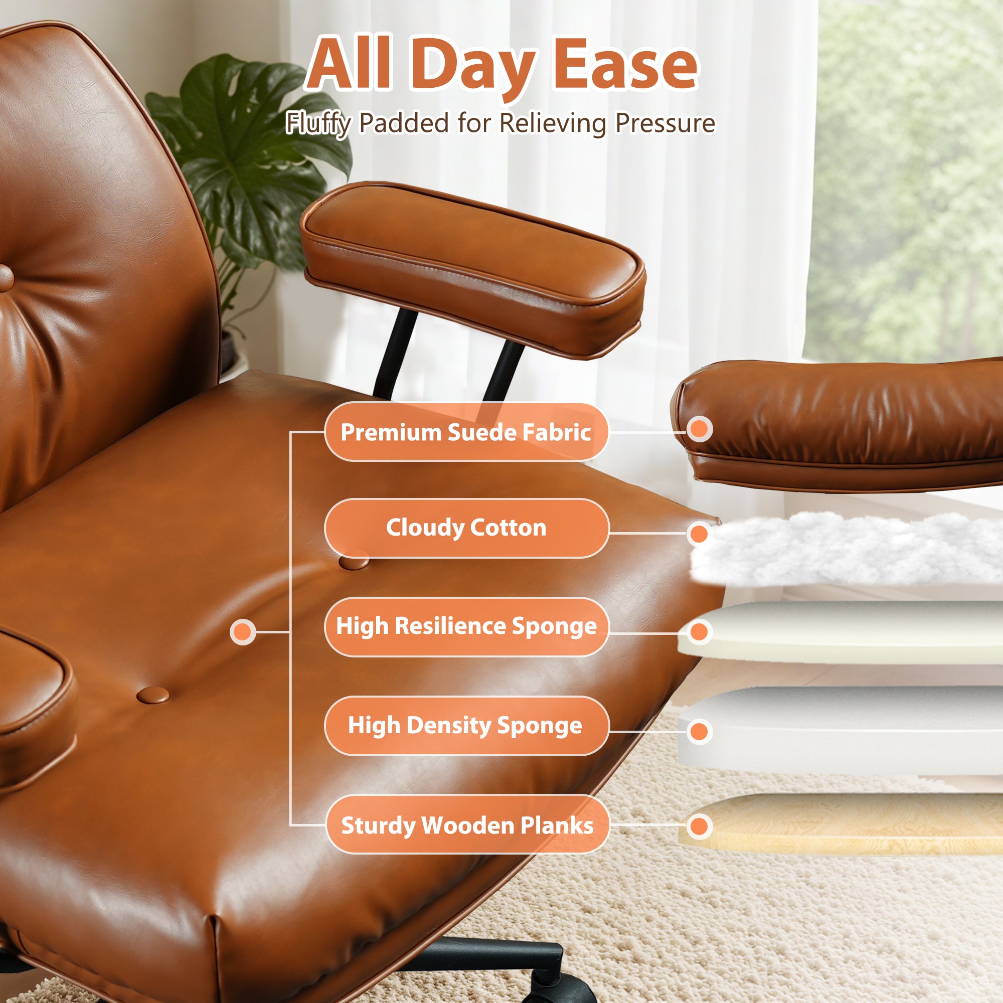 OVIOS Office Executive Chair Oversize Cushions Suede Fabric