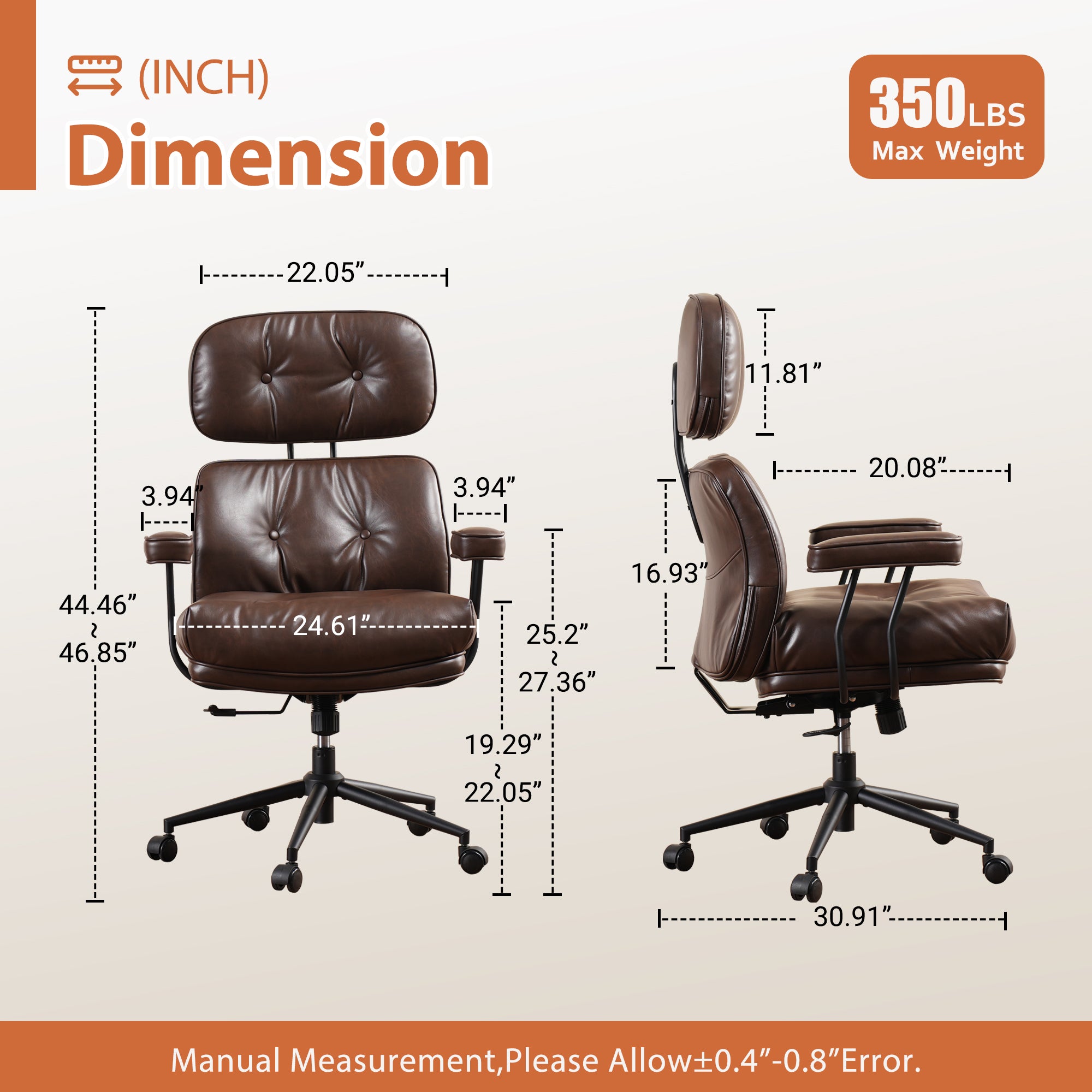 OVIOS Office Executive Chair Oversize Cushions Suede Fabric