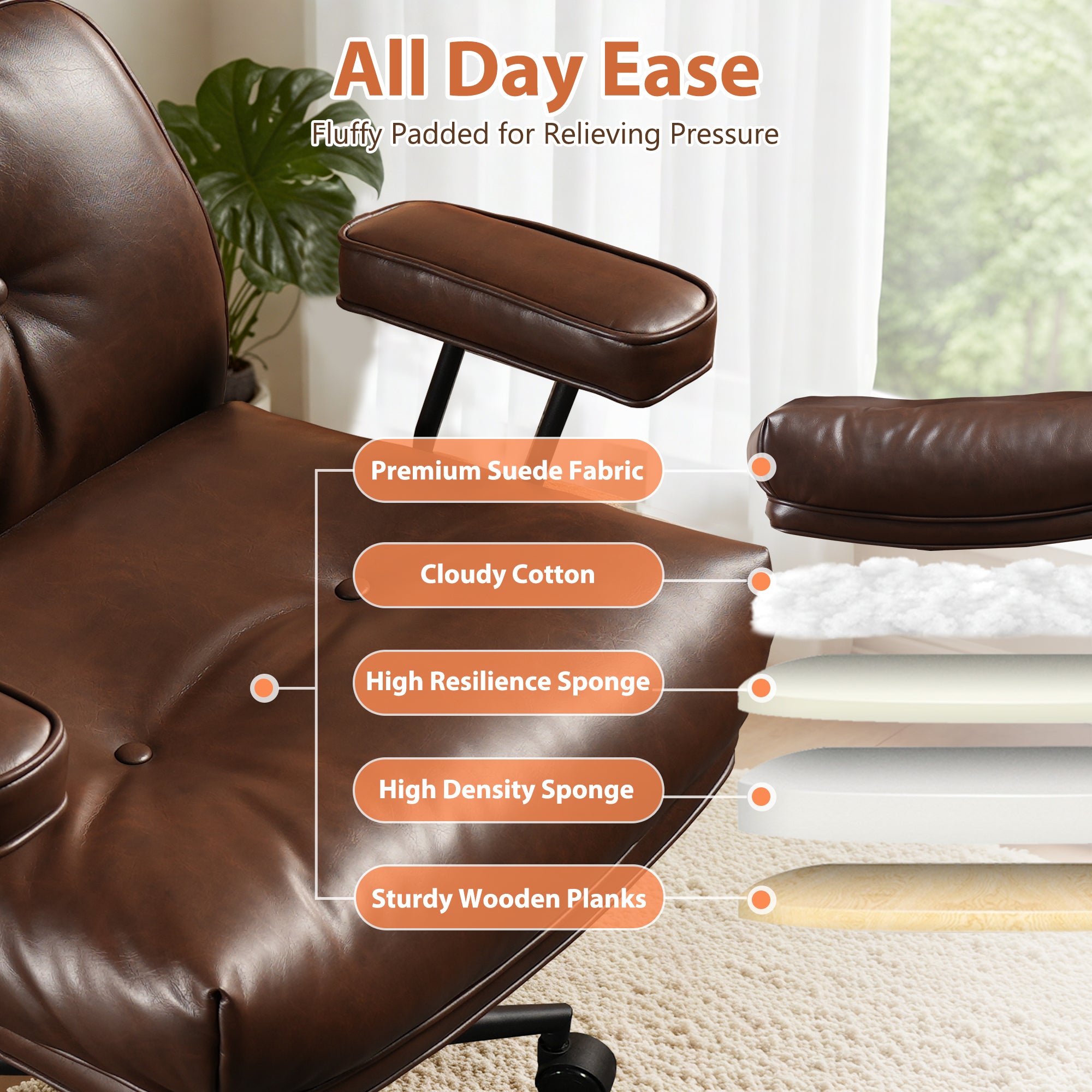 OVIOS Office Executive Chair Oversize Cushions Suede Fabric