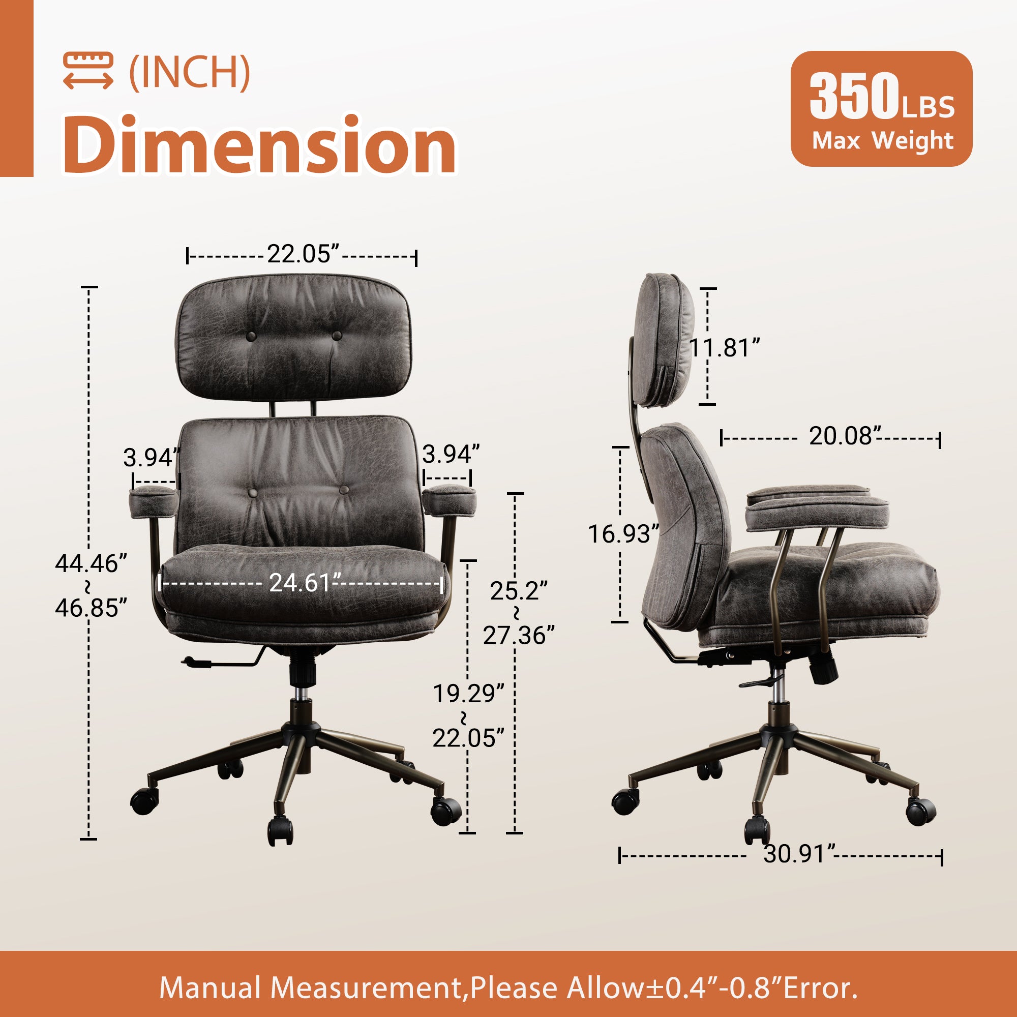 OVIOS Office Executive Chair Oversize Cushions Suede Fabric