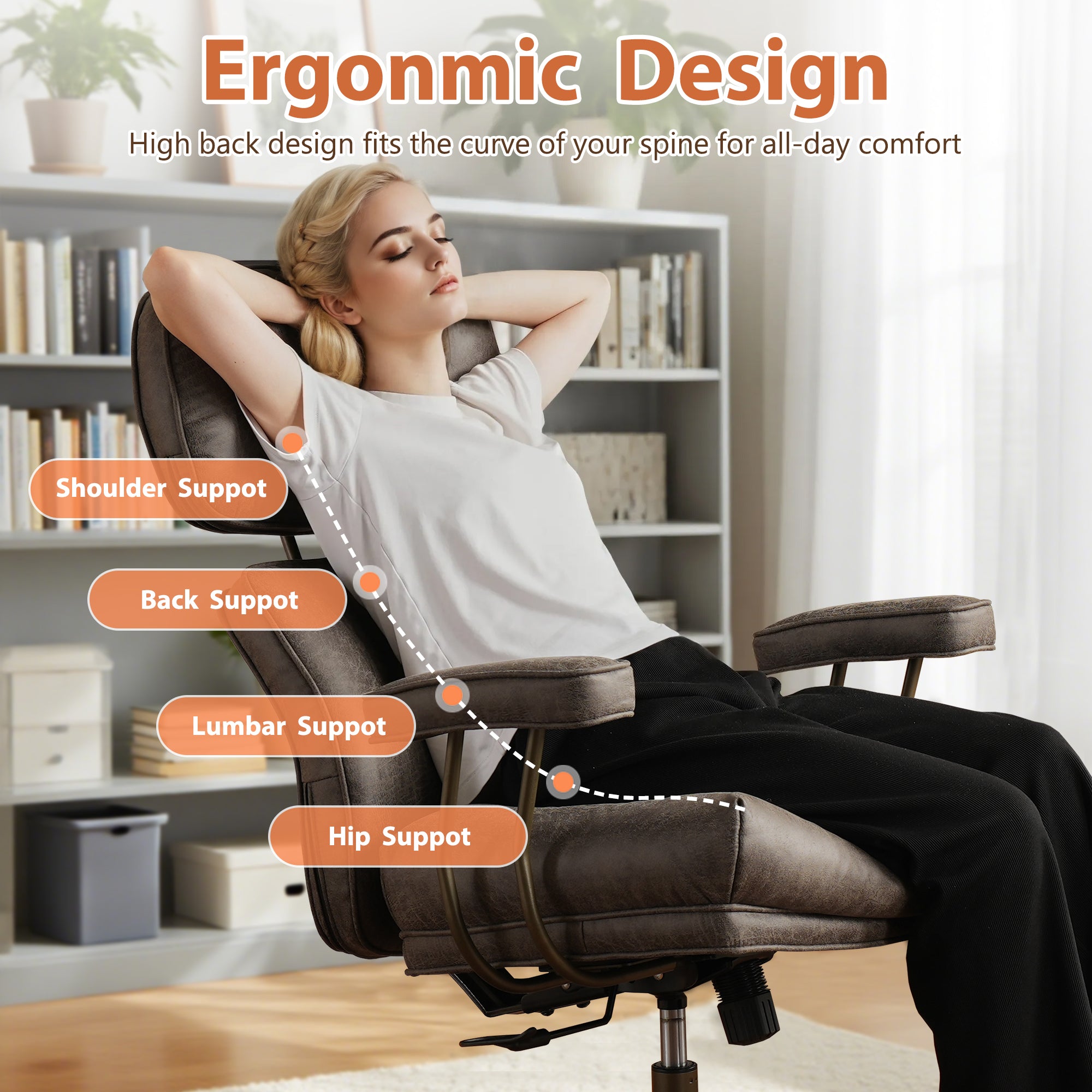 OVIOS Office Executive Chair Oversize Cushions Suede Fabric