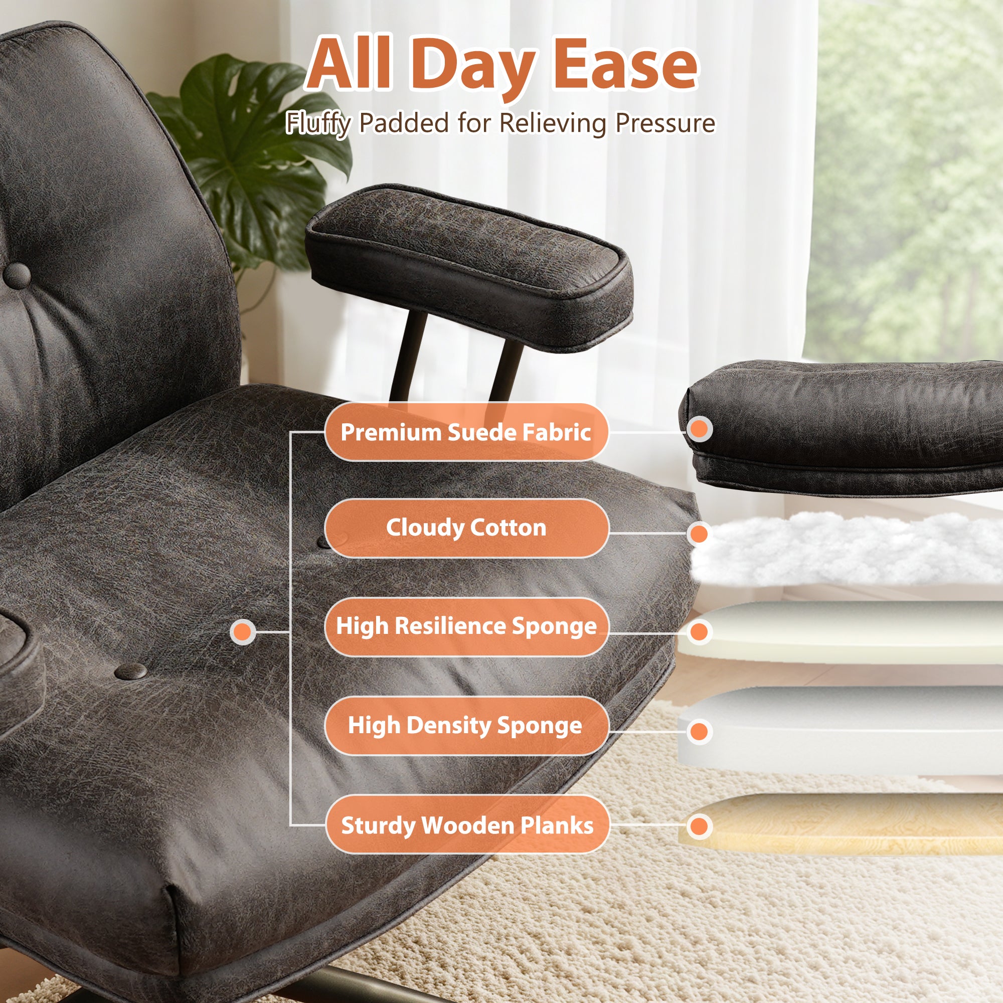 OVIOS Office Executive Chair Oversize Cushions Suede Fabric