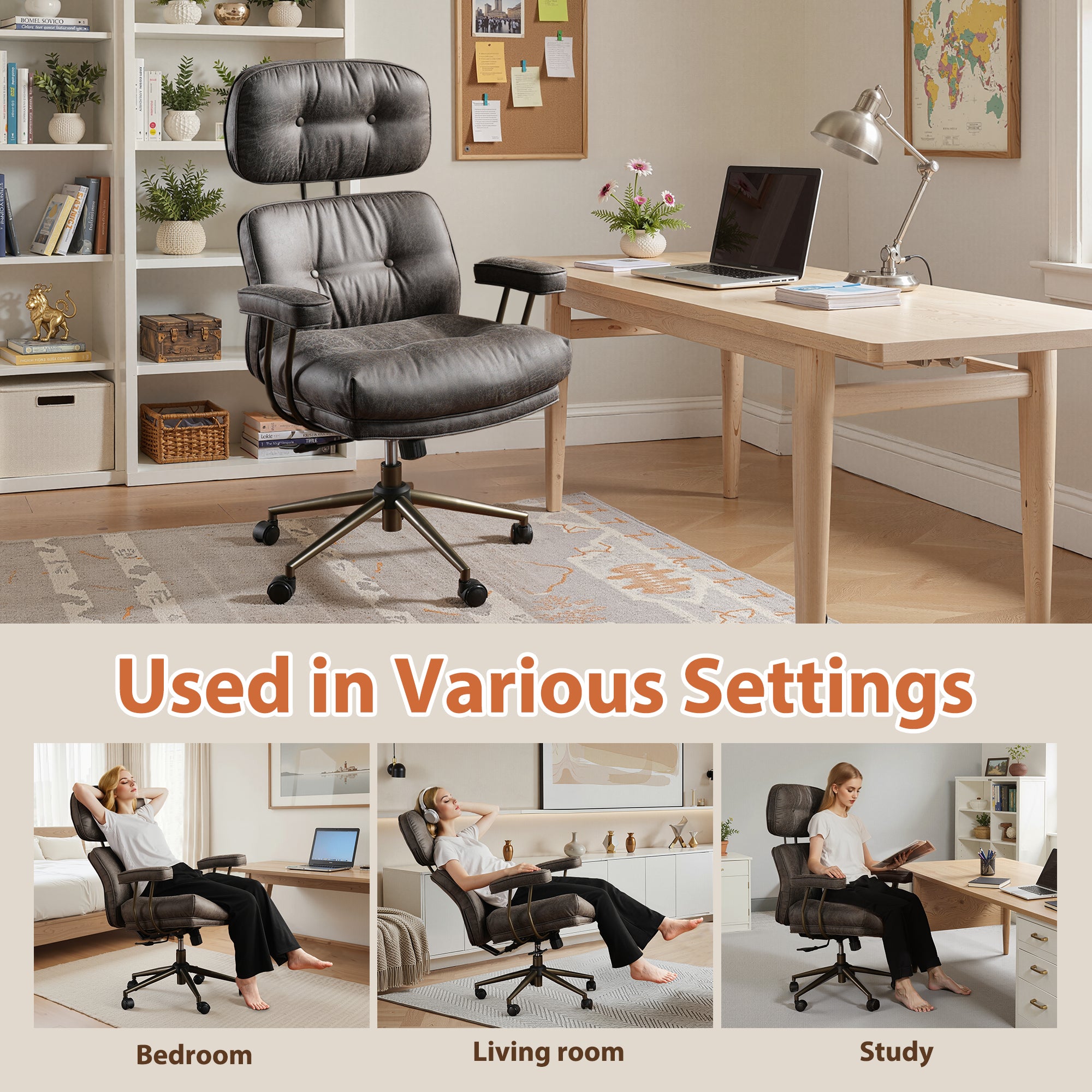 OVIOS Office Executive Chair Oversize Cushions Suede Fabric