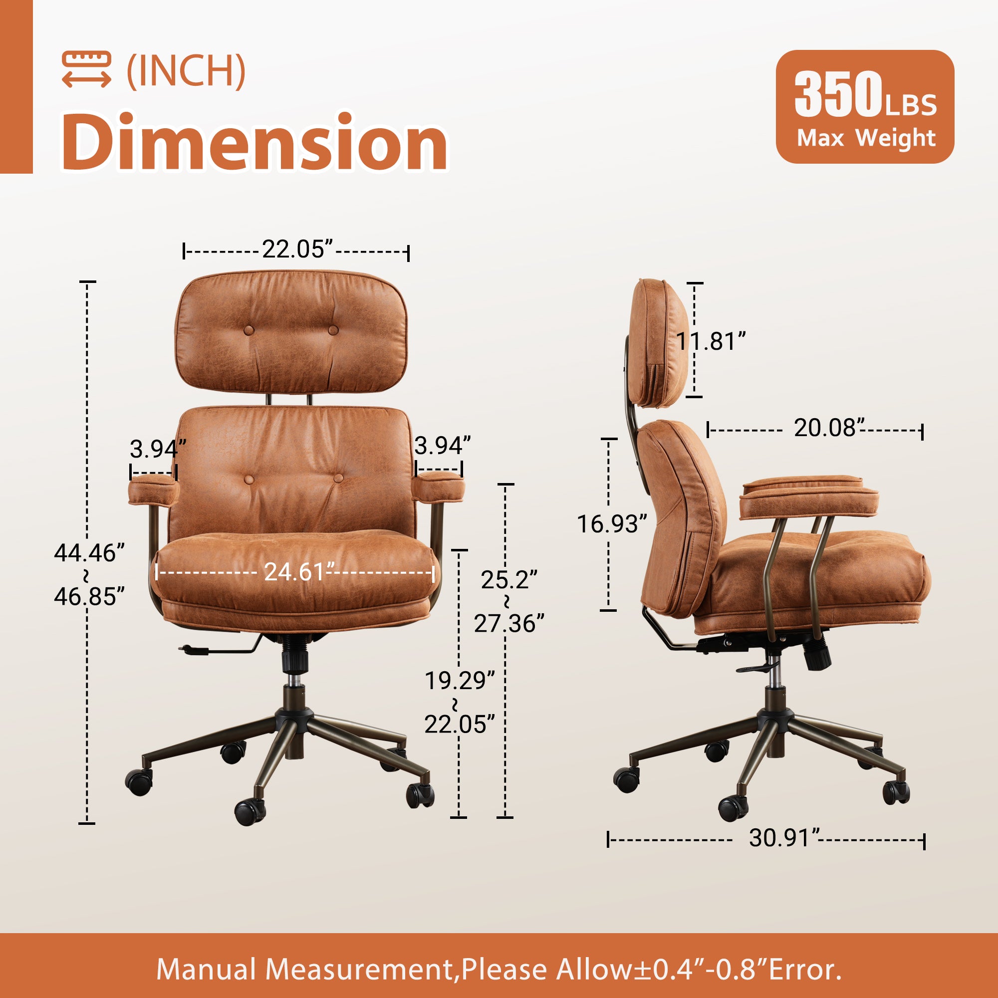 OVIOS Office Executive Chair Oversize Cushions Suede Fabric