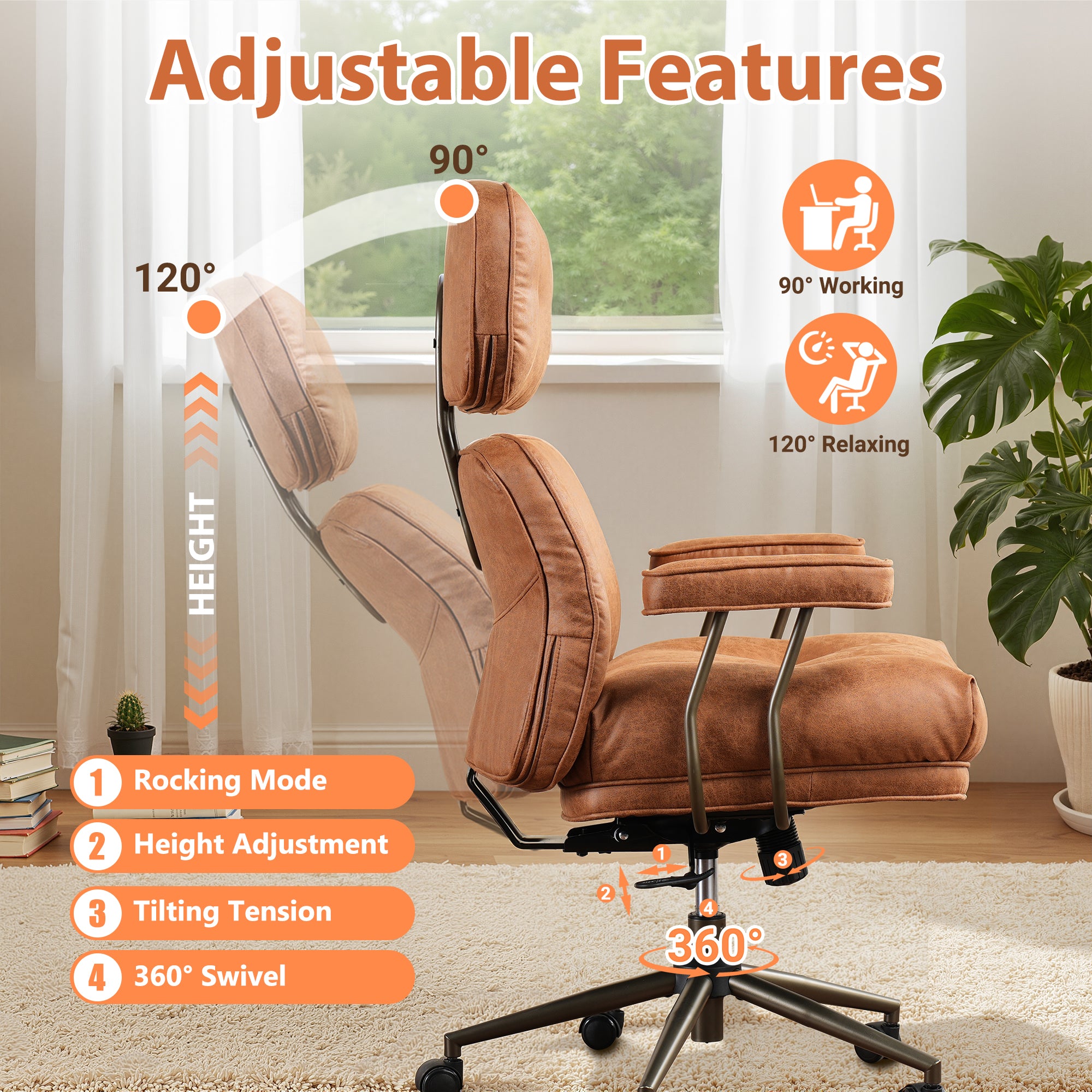 OVIOS Office Executive Chair Oversize Cushions Suede Fabric