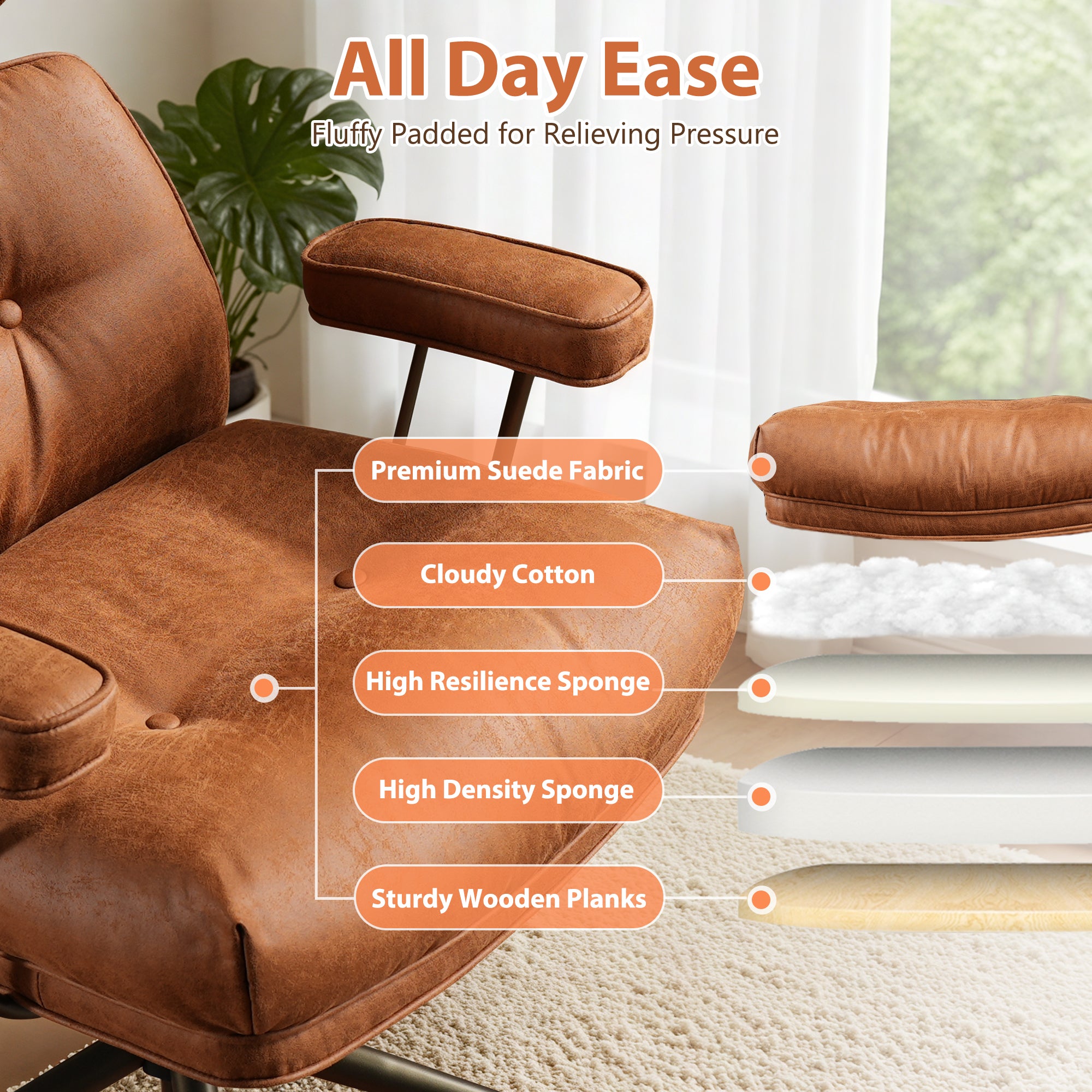 OVIOS Office Executive Chair Oversize Cushions Suede Fabric