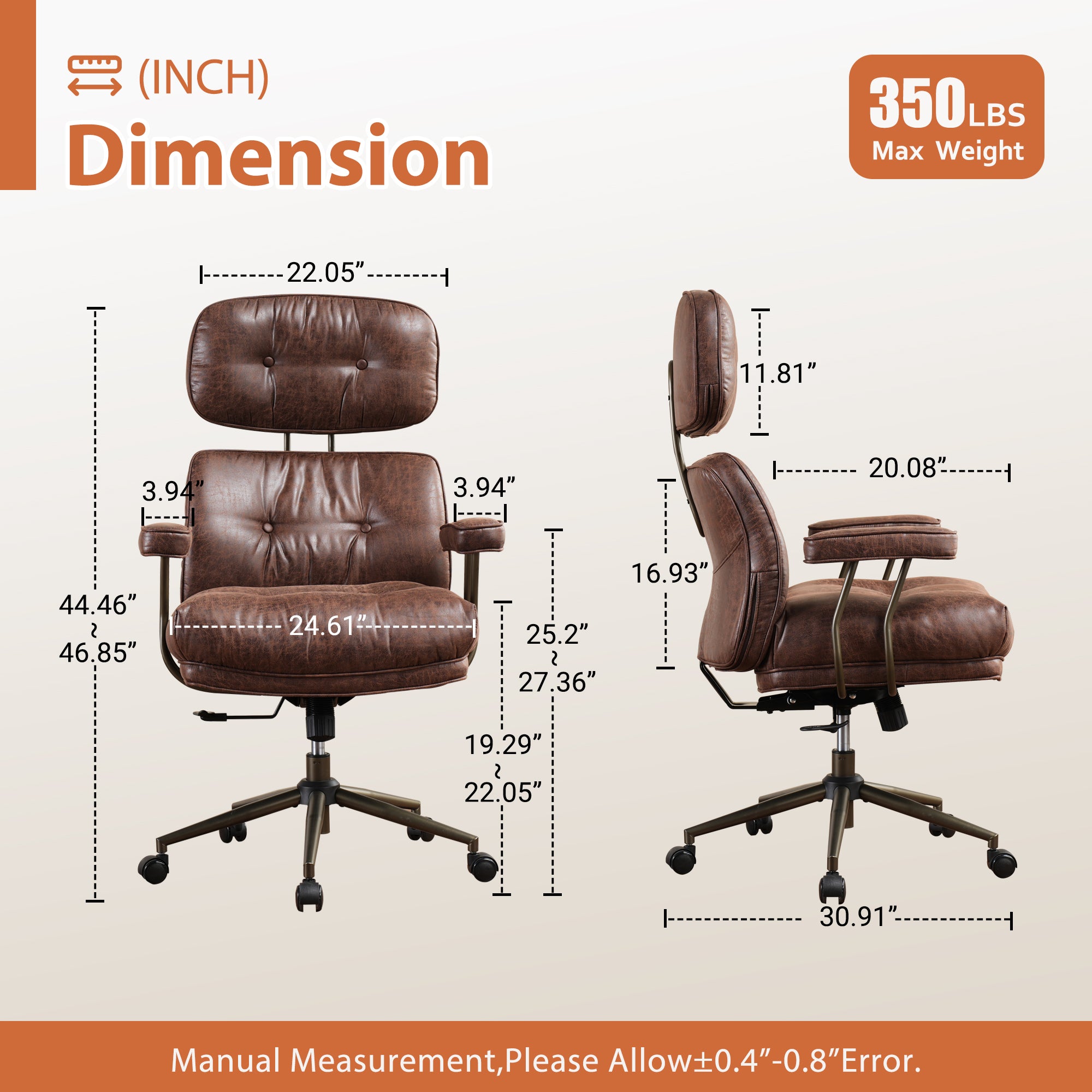 OVIOS Office Executive Chair Oversize Cushions Suede Fabric