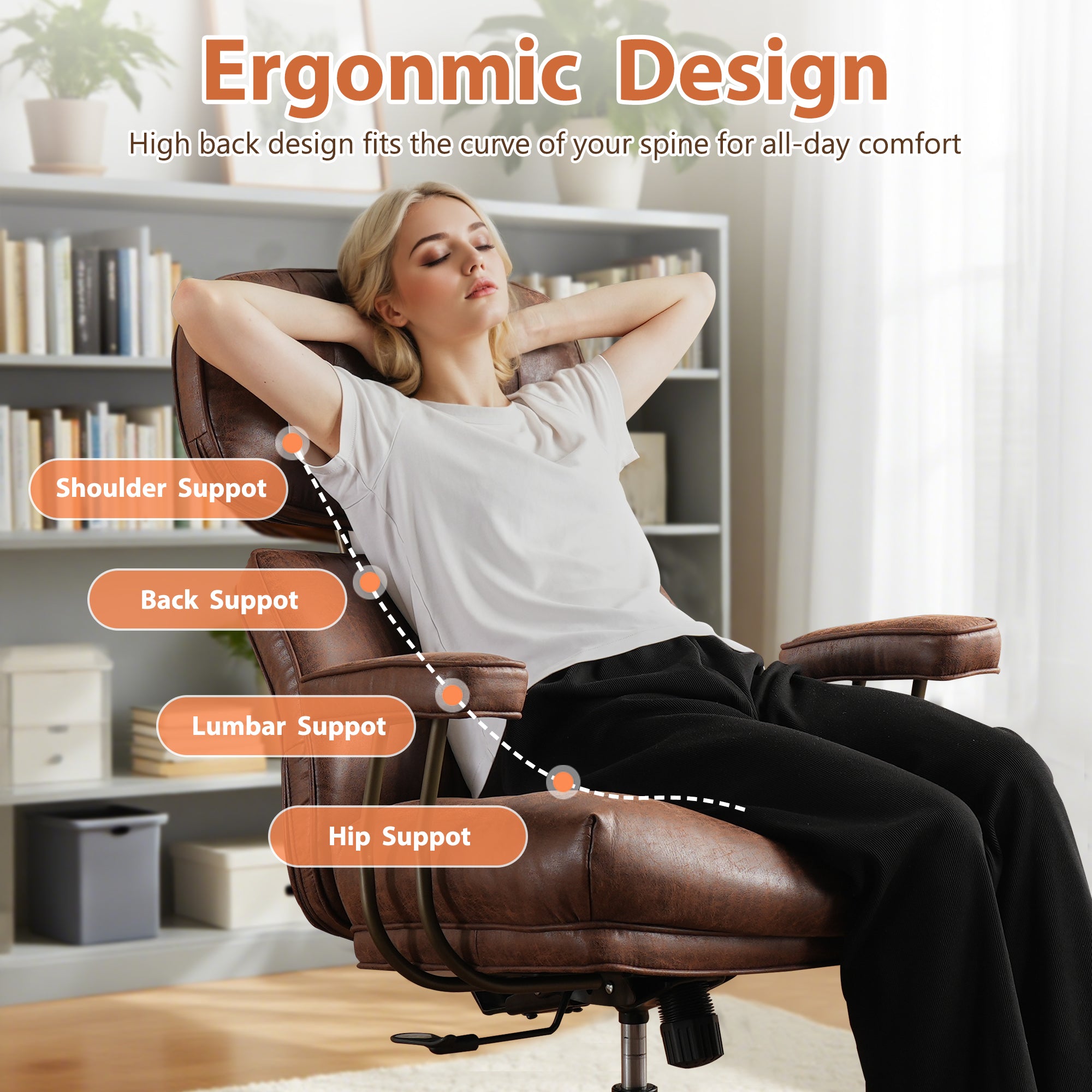 OVIOS Office Executive Chair Oversize Cushions Suede Fabric