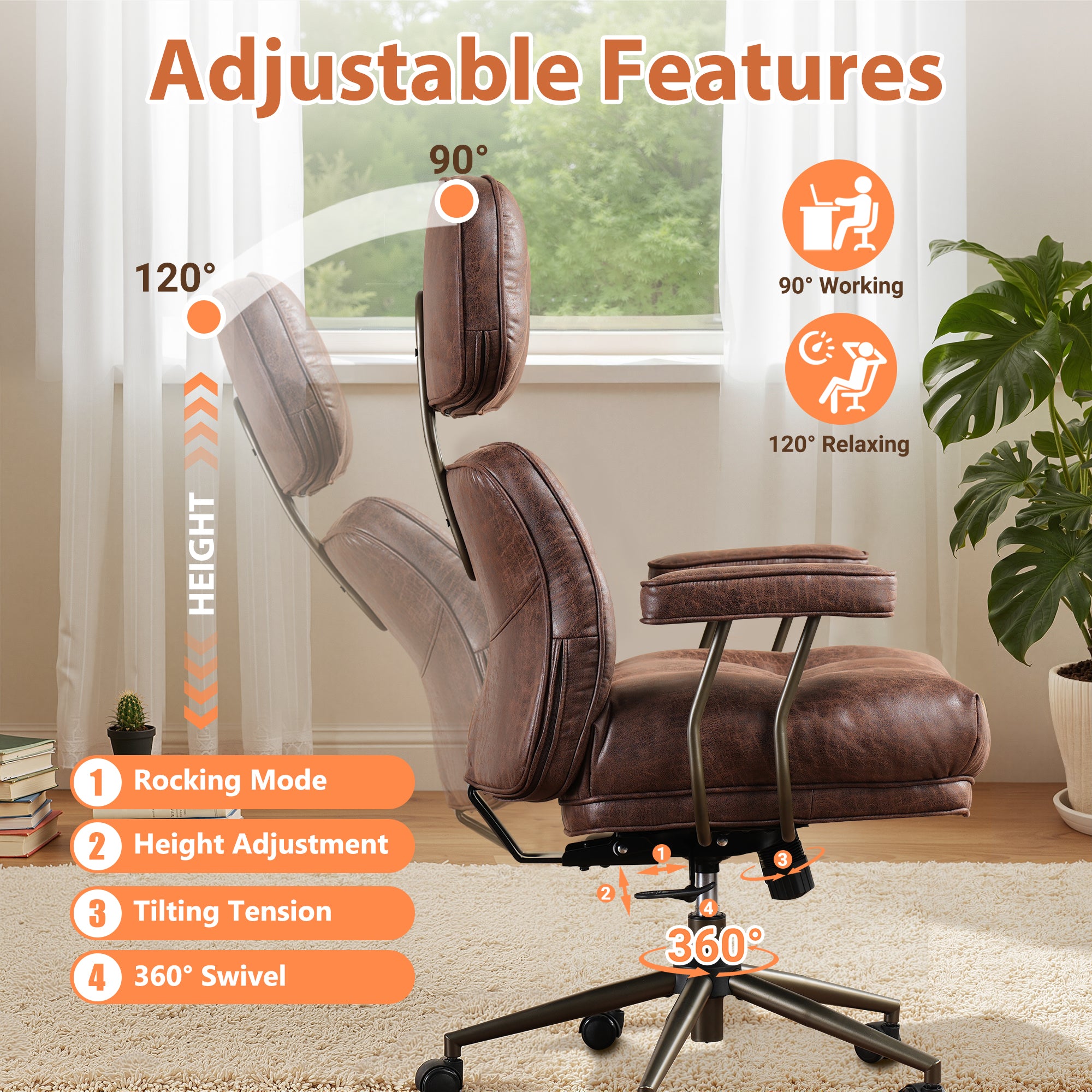 OVIOS Office Executive Chair Oversize Cushions Suede Fabric