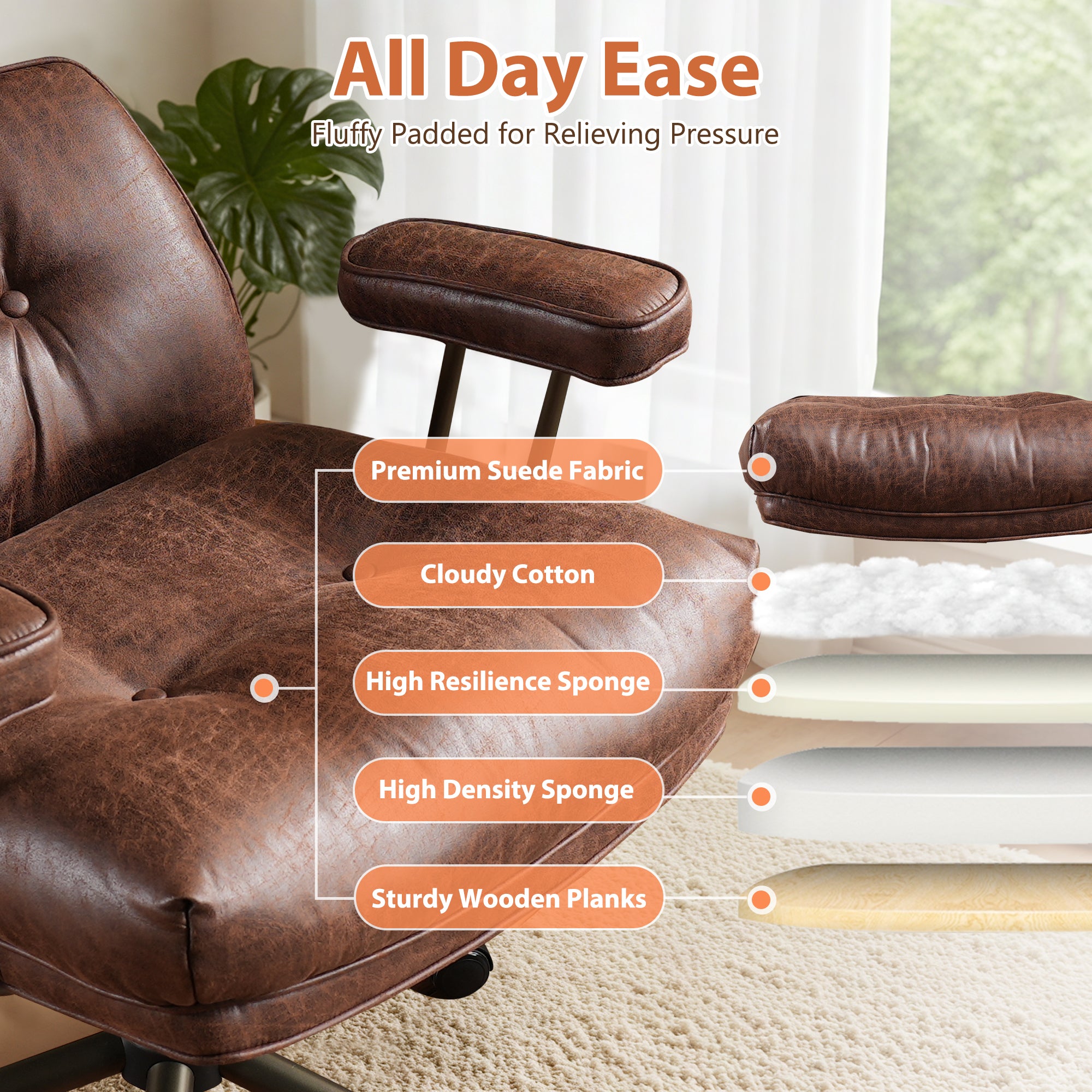 OVIOS Office Executive Chair Oversize Cushions Suede Fabric