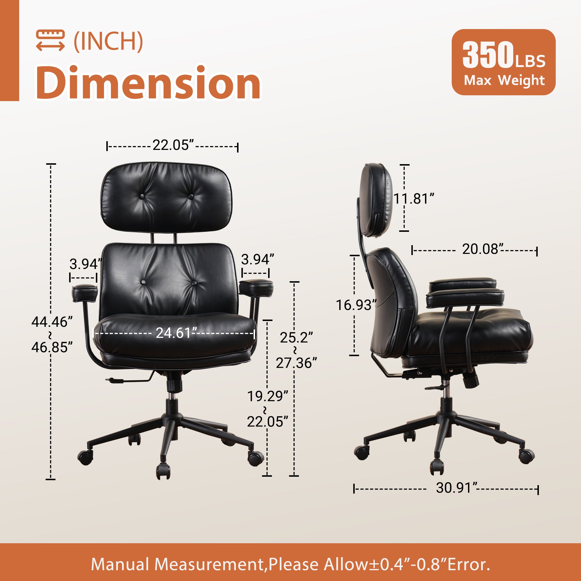 OVIOS Office Executive Chair Oversize Cushions Suede Fabric