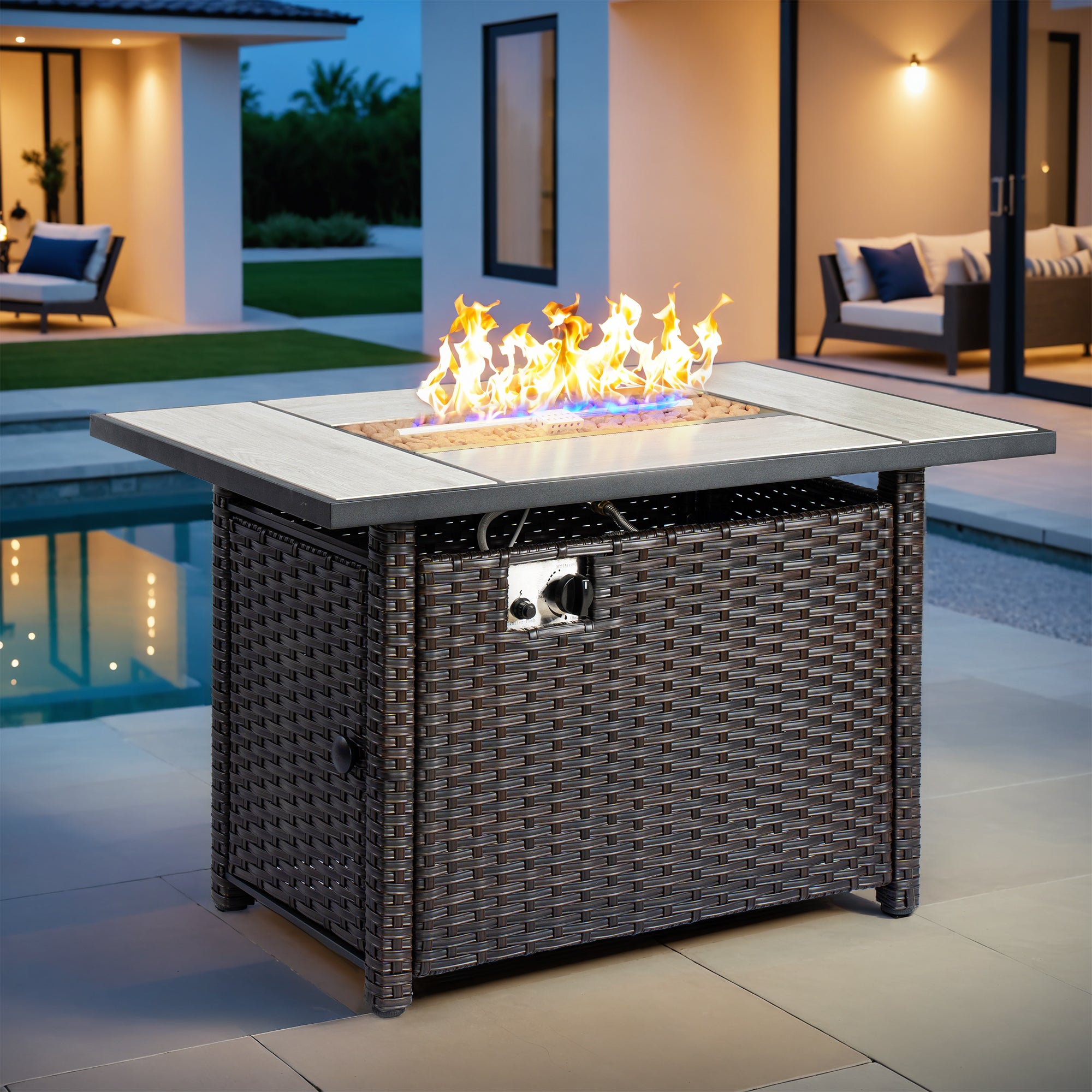 Ovios Rectangle Patio Propane Outdoor 42.12'' Fire Pit Table with Lid
