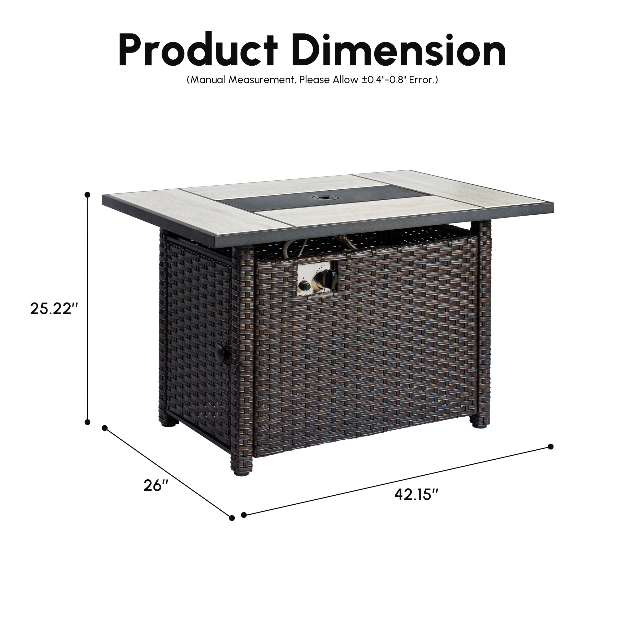 Ovios Rectangle Patio Propane Outdoor 42.12'' Fire Pit Table with Lid