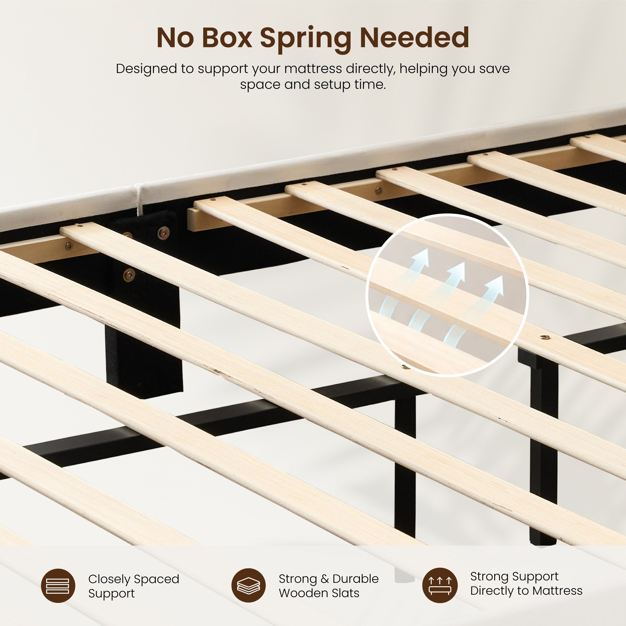 OVIOS Modern Upholstered Platform Bed Frame with Headboard No Box Spring Needed Easy Assembly Noise Free