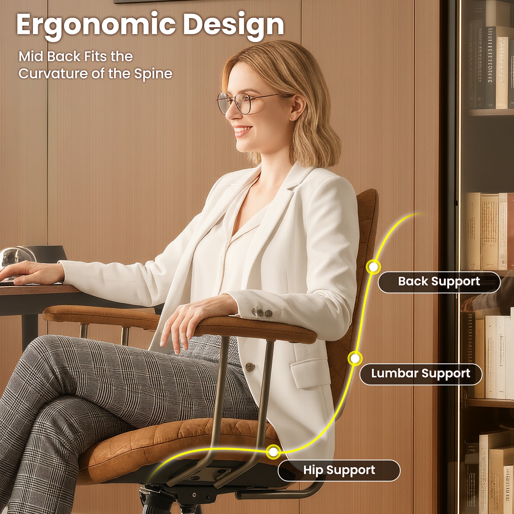 OVIOS Mid-Back Ergonomic Office Chair for Home Workspace