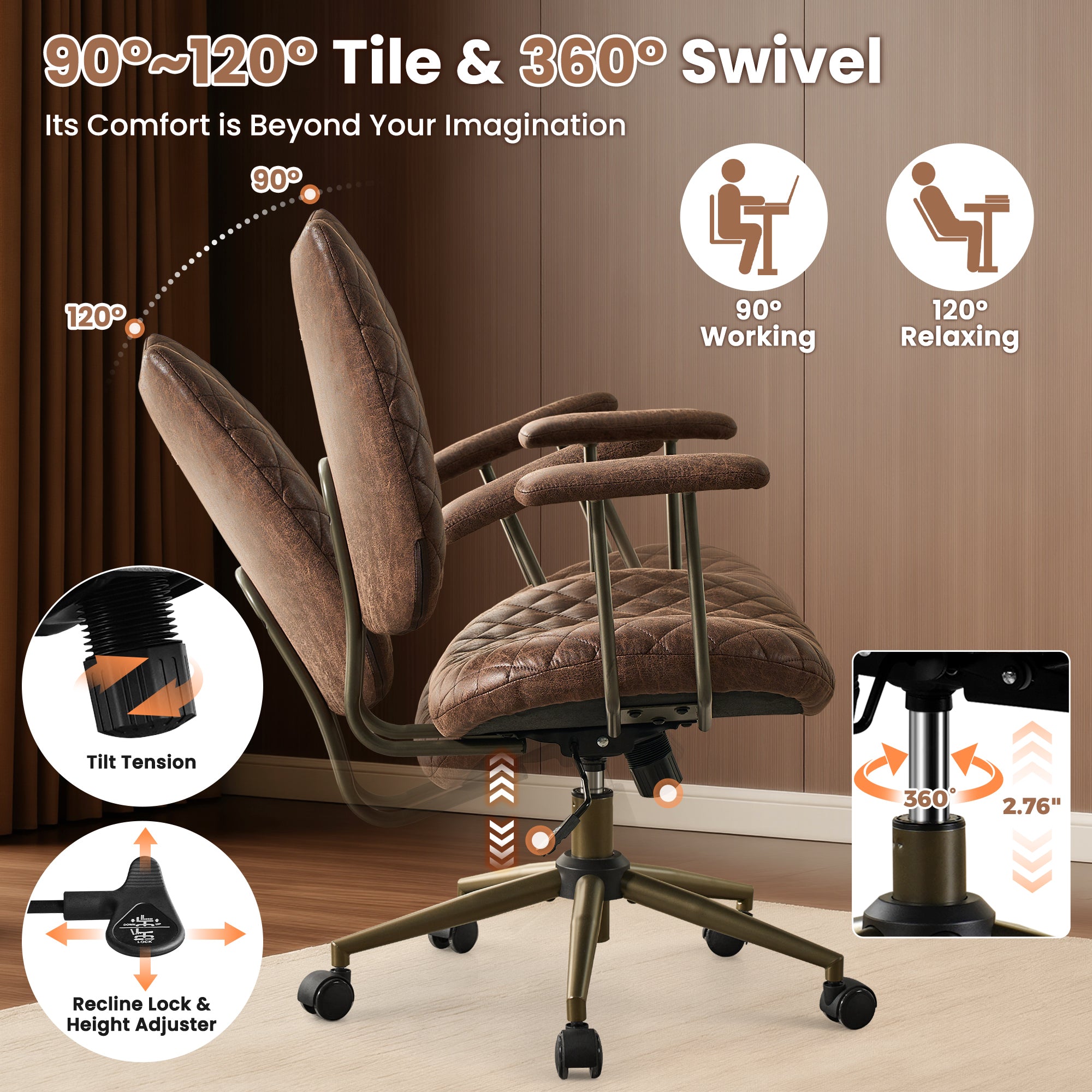 OVIOS Mid-Back Ergonomic Office Chair for Home Workspace
