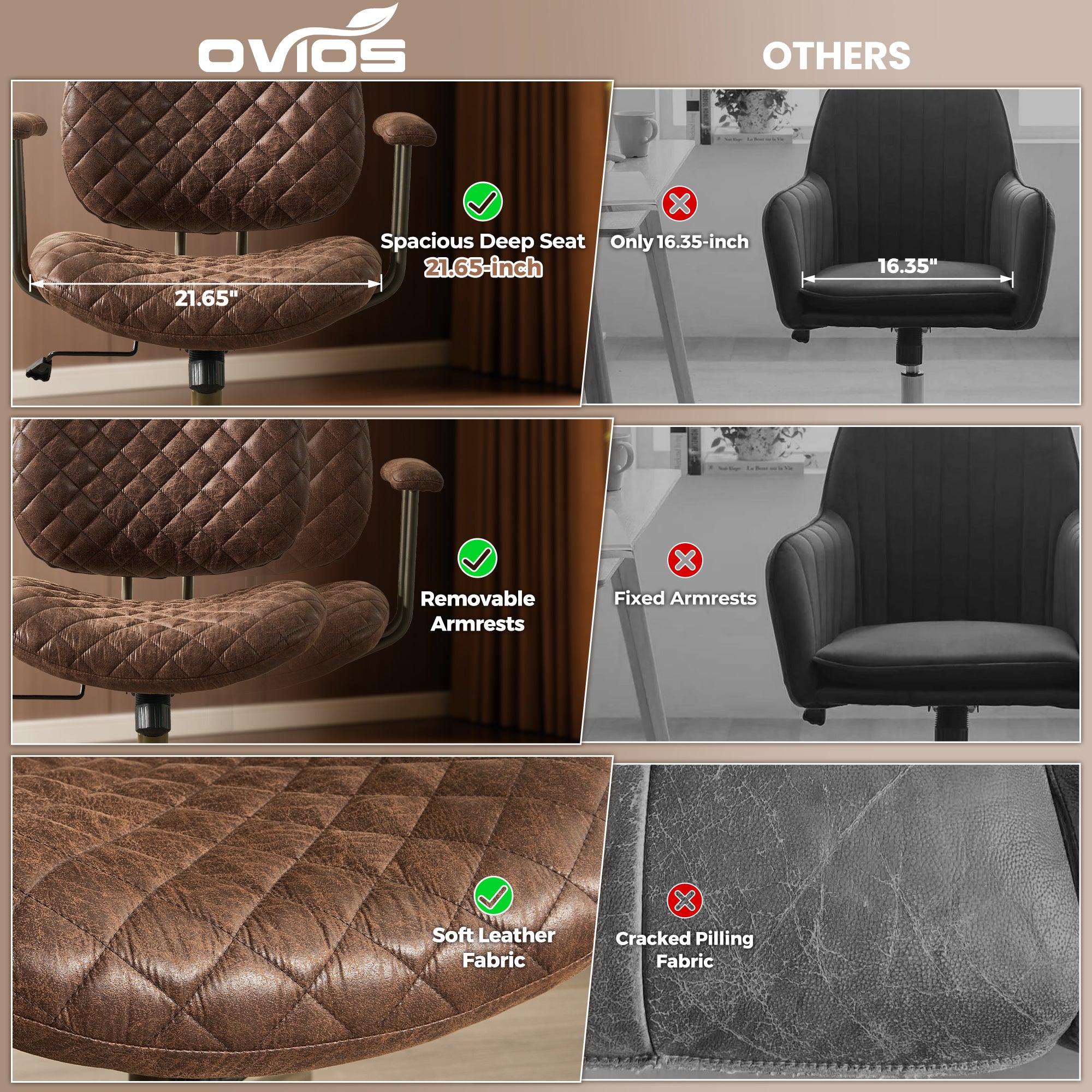 OVIOS Mid-Back Ergonomic Office Chair for Home Workspace