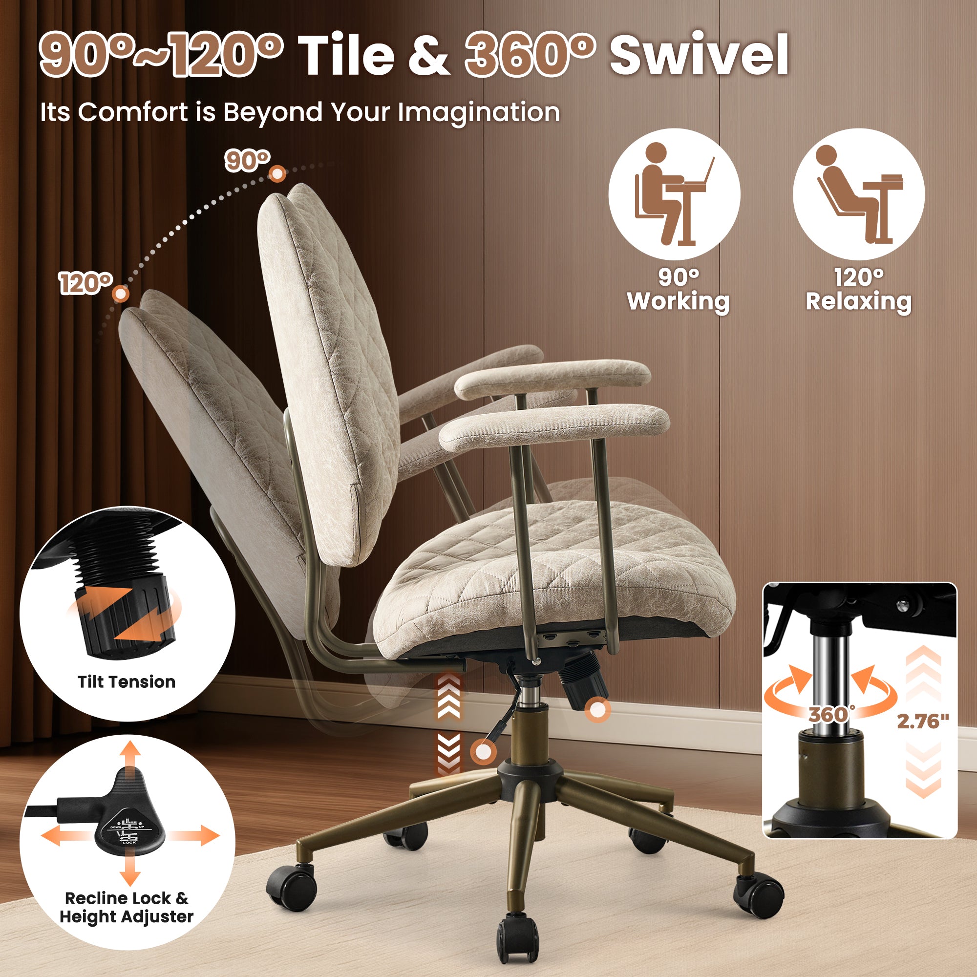 OVIOS Mid-Back Ergonomic Office Chair for Home Workspace
