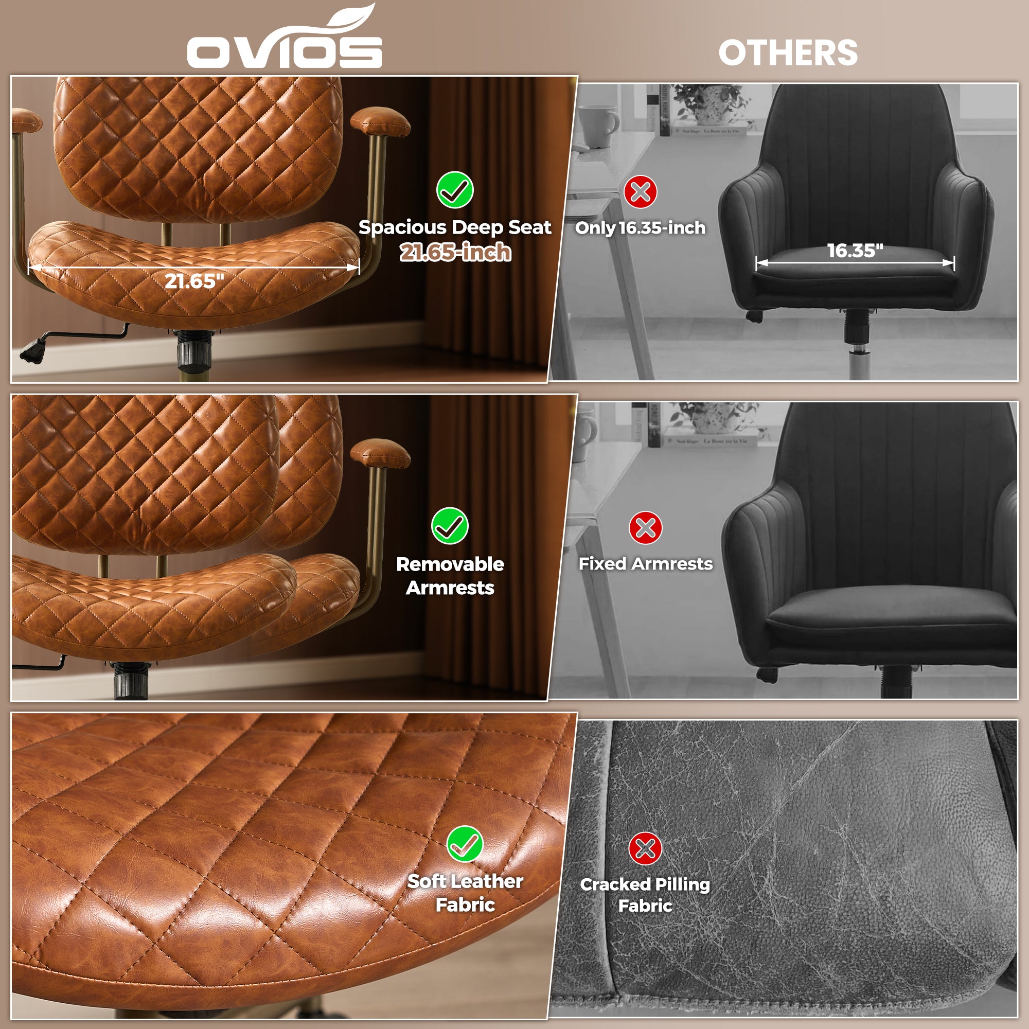 OVIOS Mid-Back Ergonomic Office Chair for Home Workspace