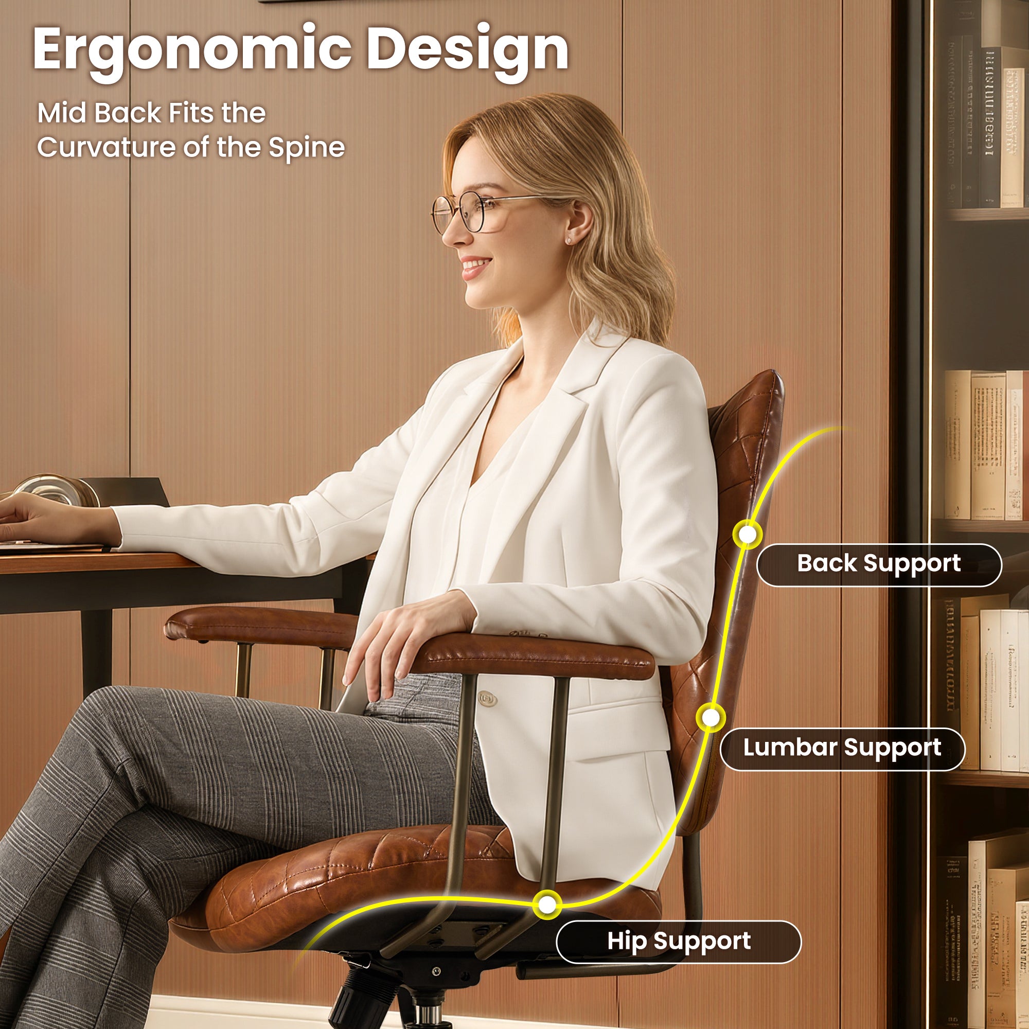 OVIOS Mid-Back Ergonomic Office Chair for Home Workspace