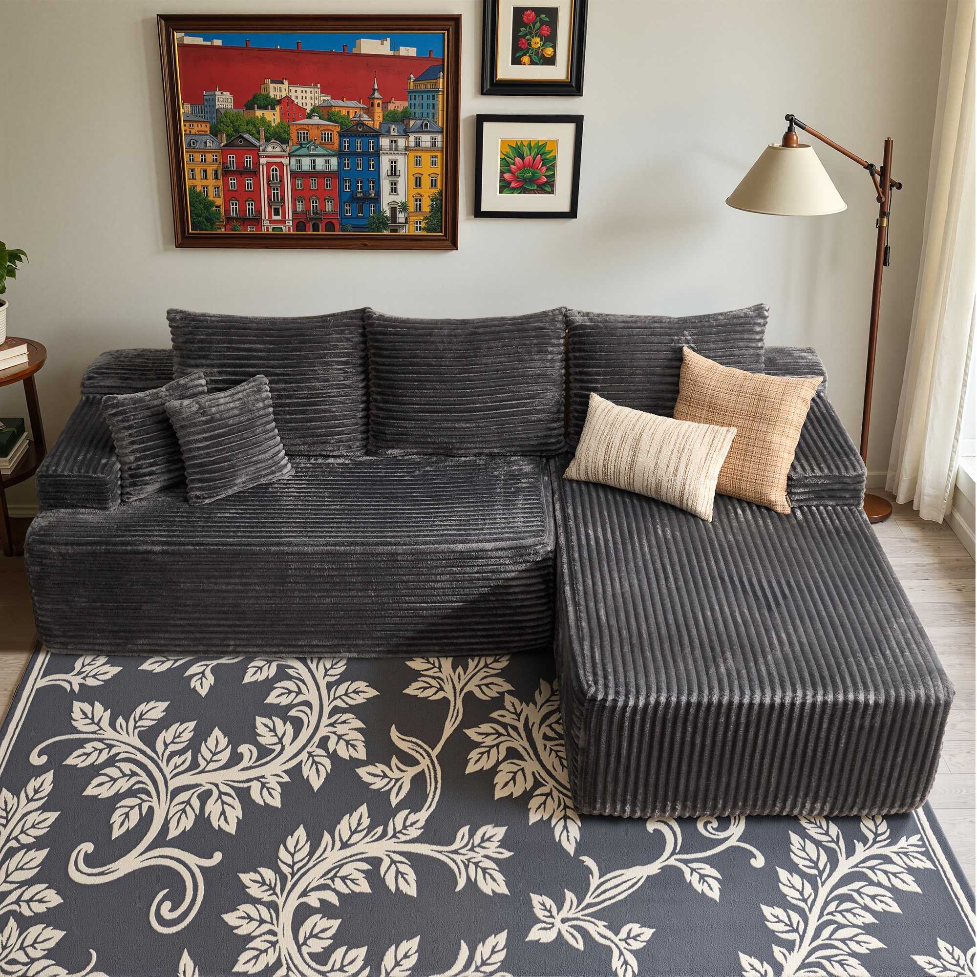 OVIOS 96" Cloud Sectional Couch with L-Shape Chaise,Modern Modular Sofa with Deep Seat, No Assembly Required