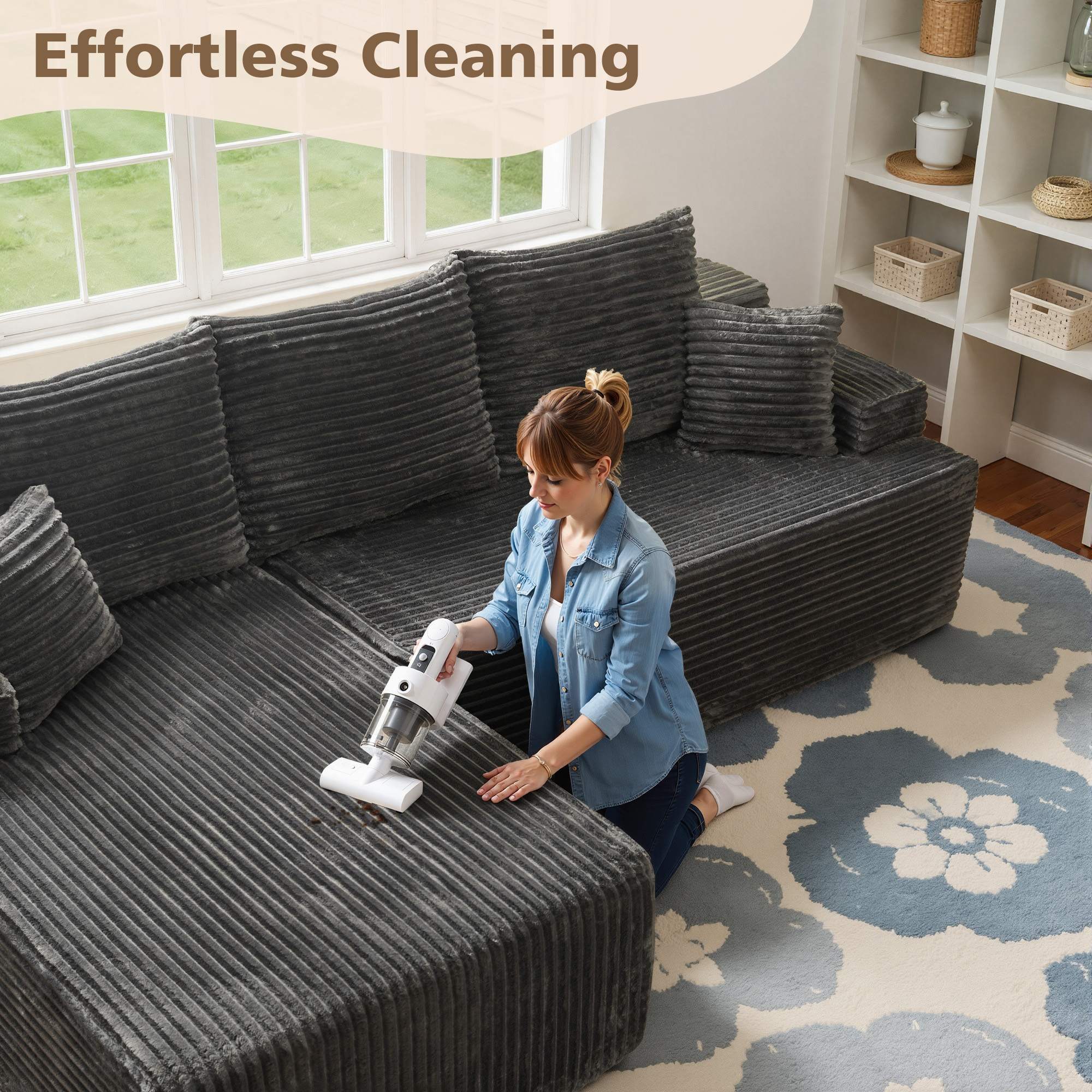 OVIOS 96" Cloud Sectional Couch with L-Shape Chaise,Modern Modular Sofa with Deep Seat, No Assembly Required