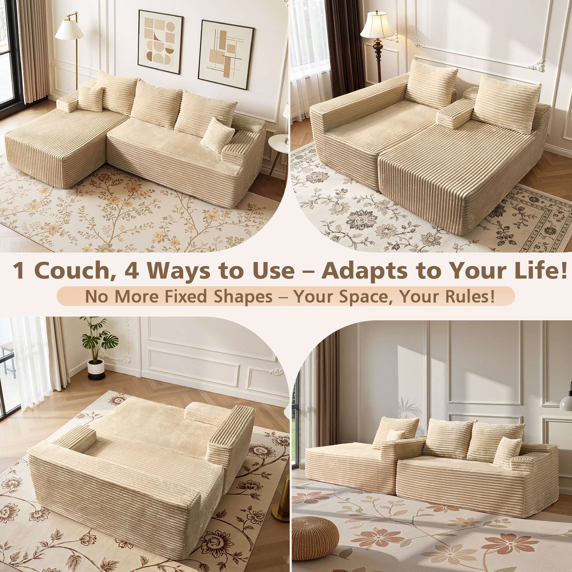 OVIOS 96" Cloud Sectional Couch with L-Shape Chaise,Modern Modular Sofa with Deep Seat, No Assembly Required