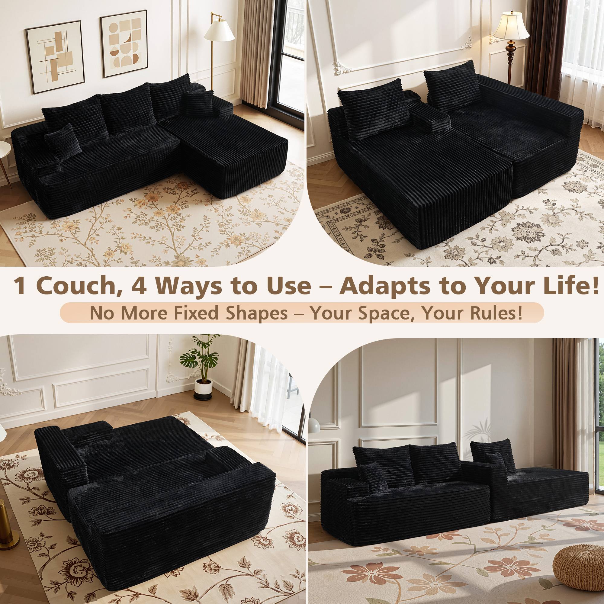 OVIOS 96" Cloud Sectional Couch with L-Shape Chaise,Modern Modular Sofa with Deep Seat, No Assembly Required