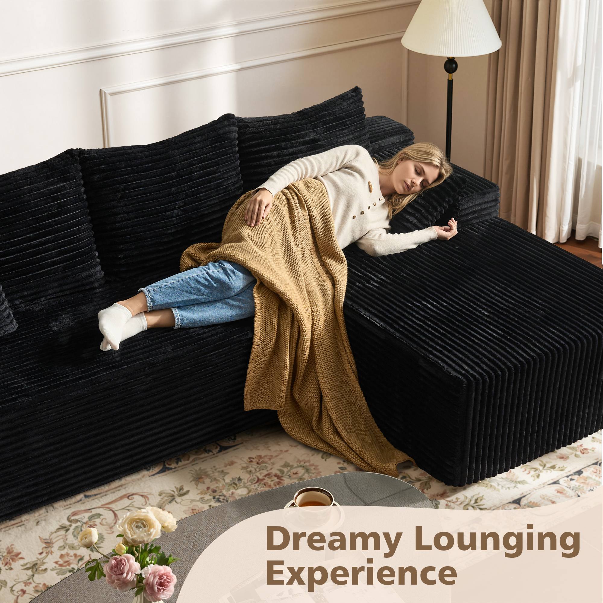 OVIOS 96" Cloud Sectional Couch with L-Shape Chaise,Modern Modular Sofa with Deep Seat, No Assembly Required