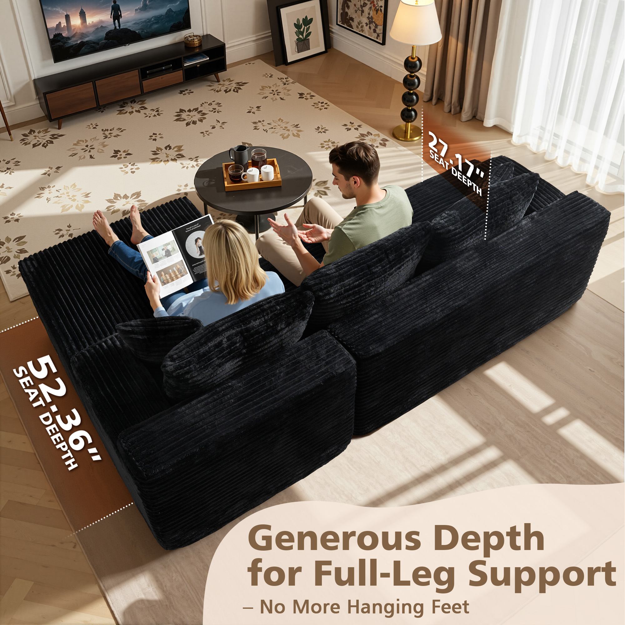 OVIOS 96" Cloud Sectional Couch with L-Shape Chaise,Modern Modular Sofa with Deep Seat, No Assembly Required