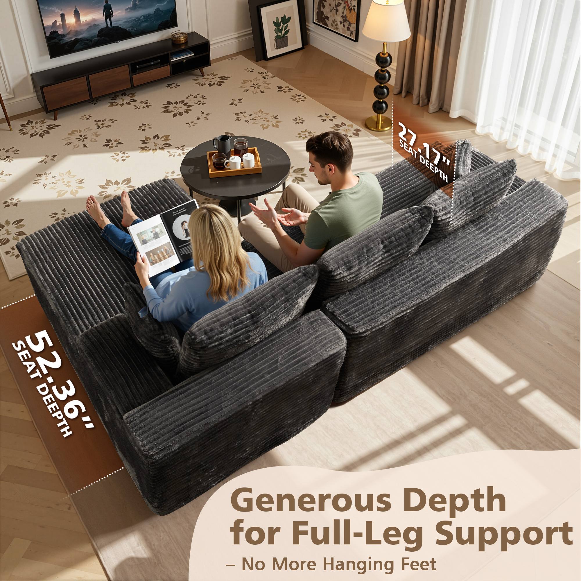 OVIOS 96" Cloud Sectional Couch with L-Shape Chaise,Modern Modular Sofa with Deep Seat, No Assembly Required