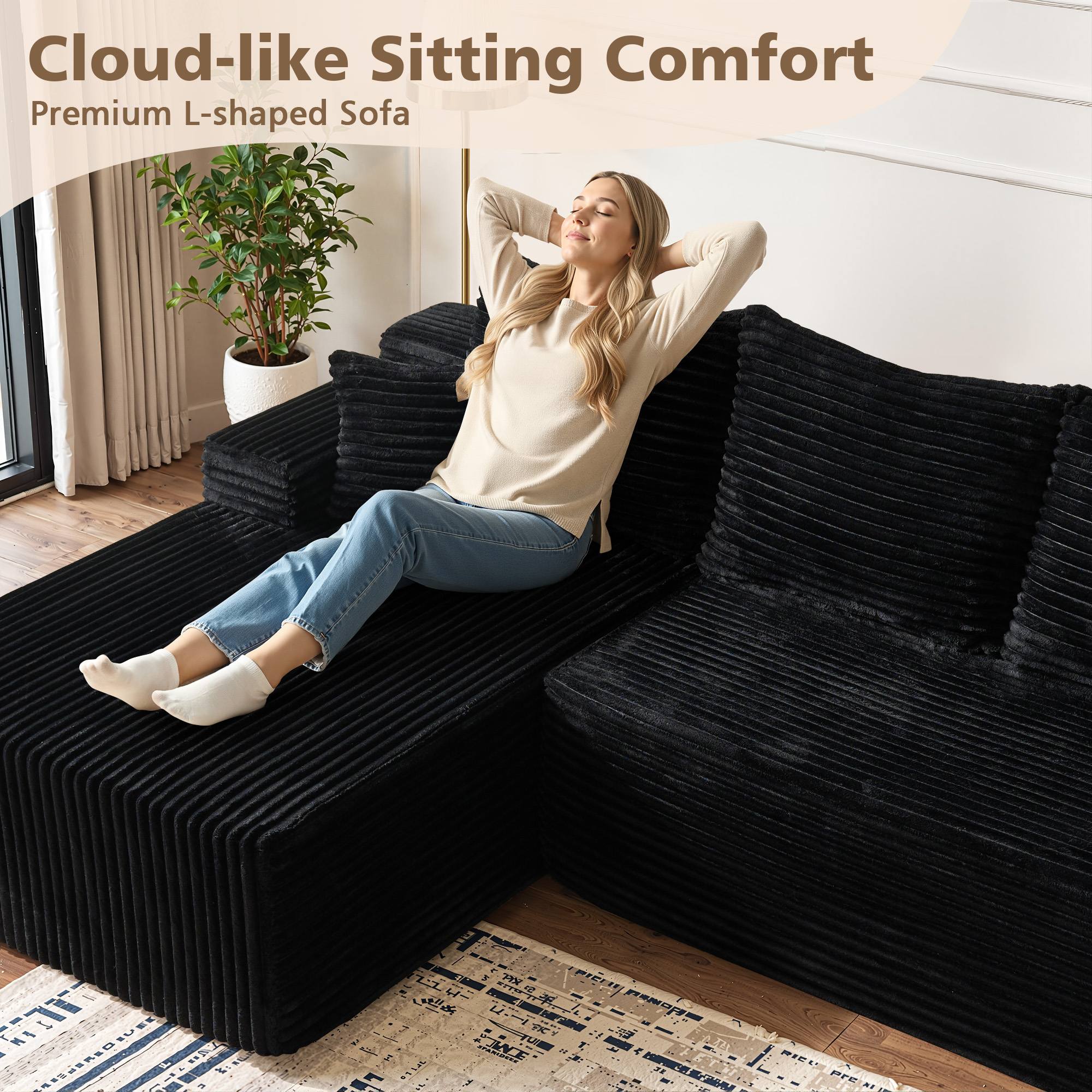 OVIOS 96" Cloud Sectional Couch with L-Shape Chaise,Modern Modular Sofa with Deep Seat, No Assembly Required