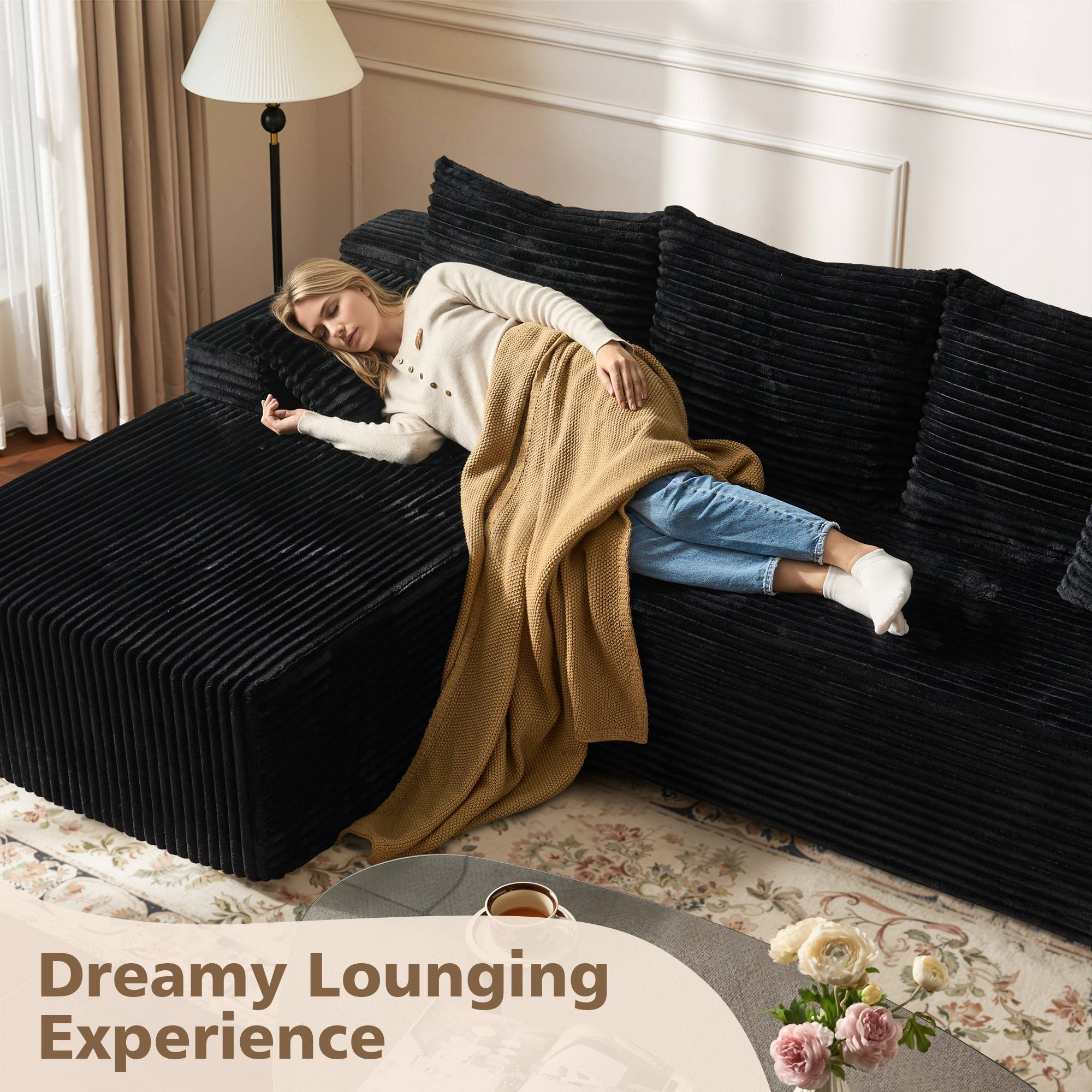 OVIOS 96" Cloud Sectional Couch with L-Shape Chaise,Modern Modular Sofa with Deep Seat, No Assembly Required