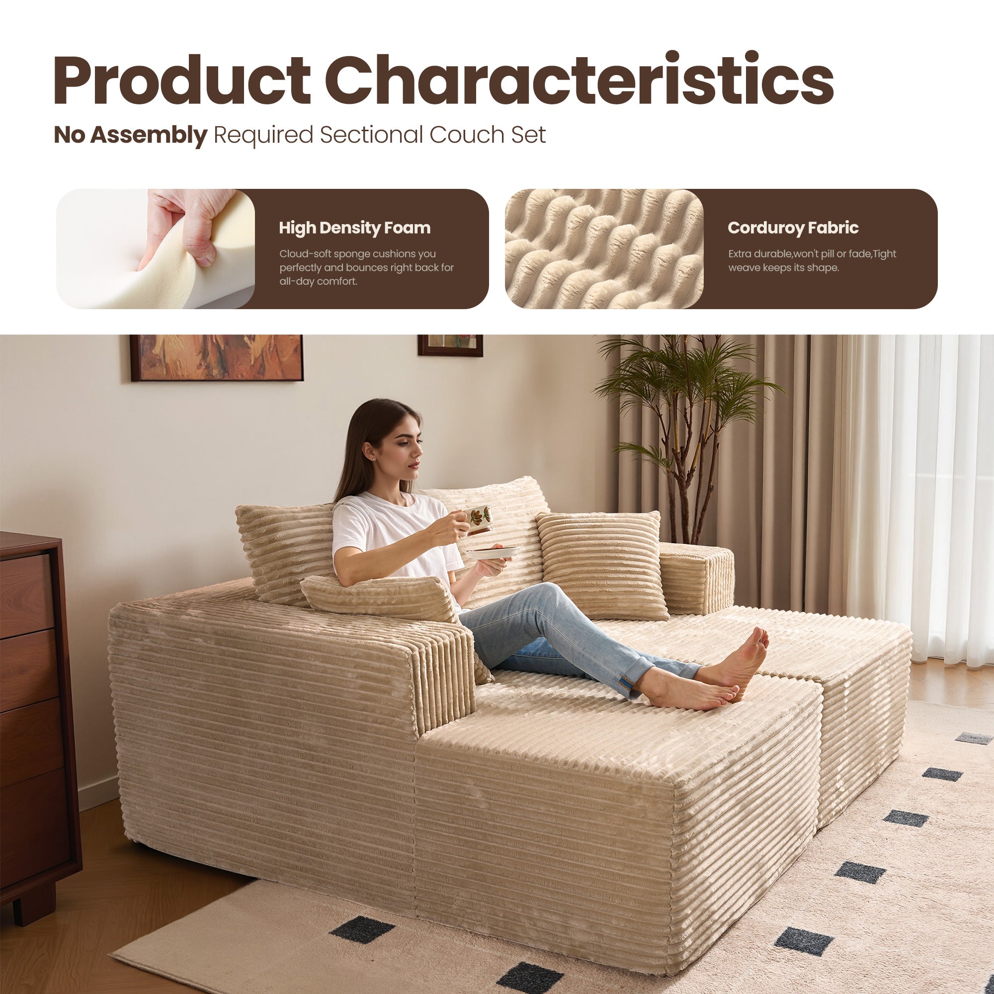 OVIOS 81" Boneless Sofa, Sleeper Couch, No Assembly Required