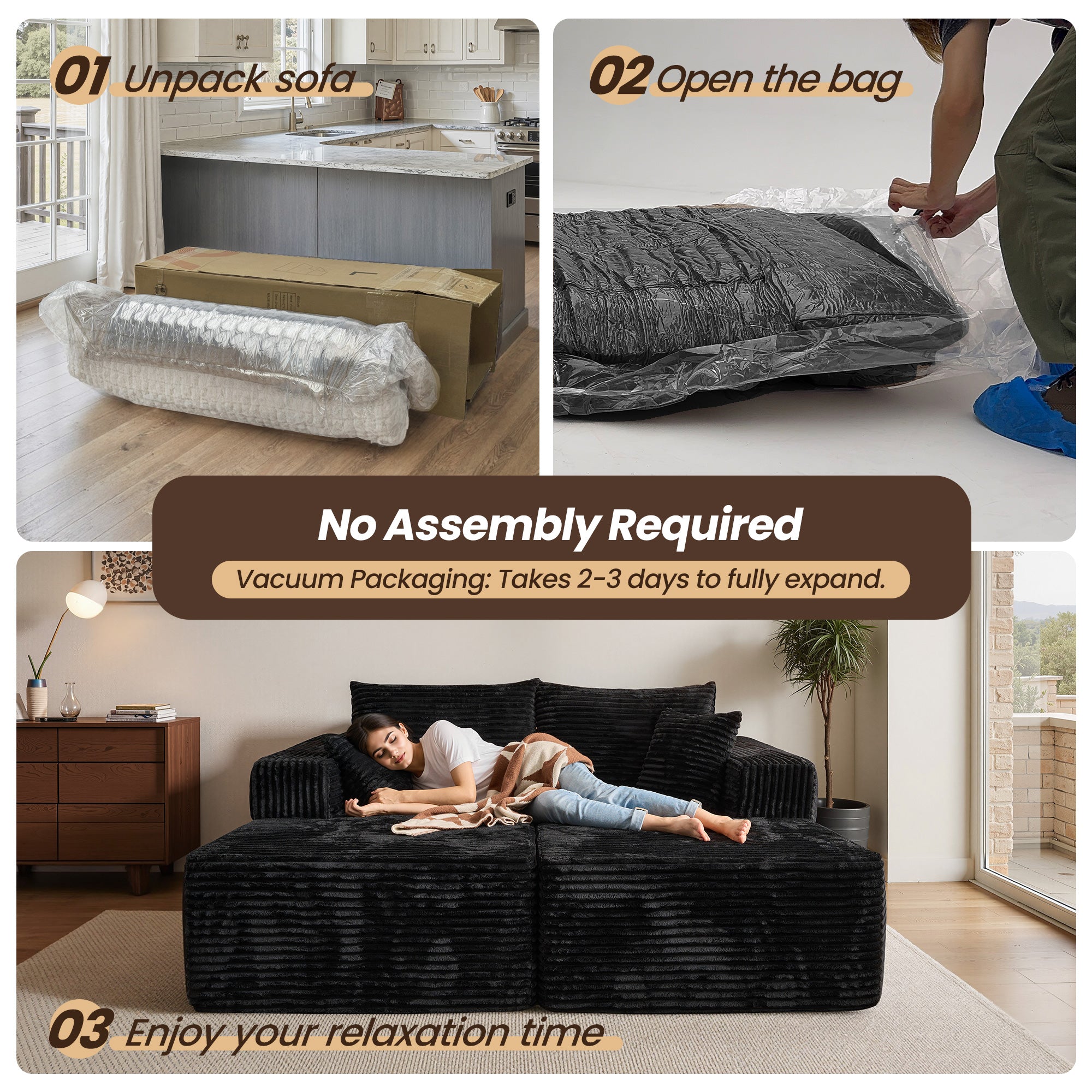 OVIOS 74.8" Boneless Sofa, Sleeper Couch, No Assembly Required