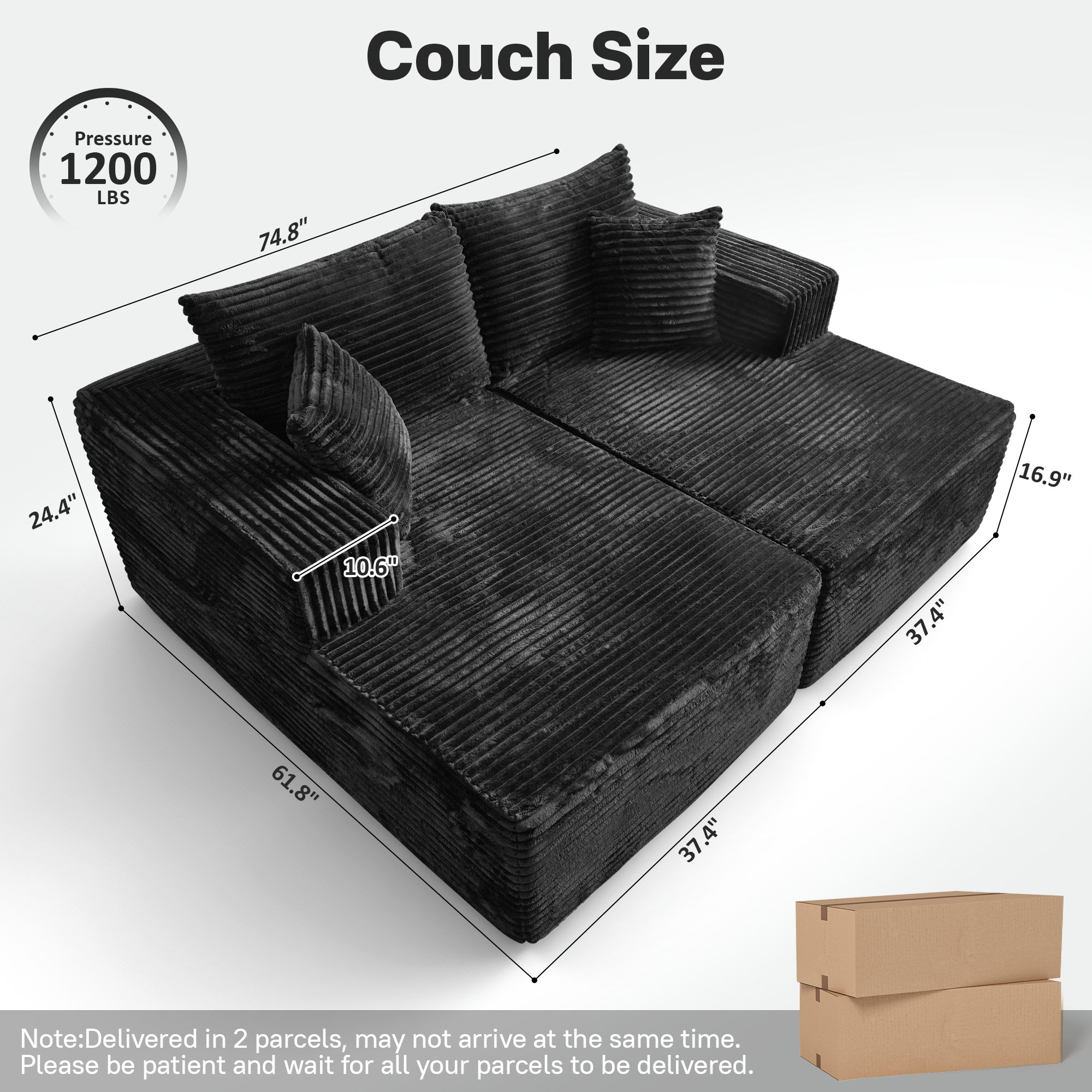 OVIOS 74.8" Boneless Sofa, Sleeper Couch, No Assembly Required